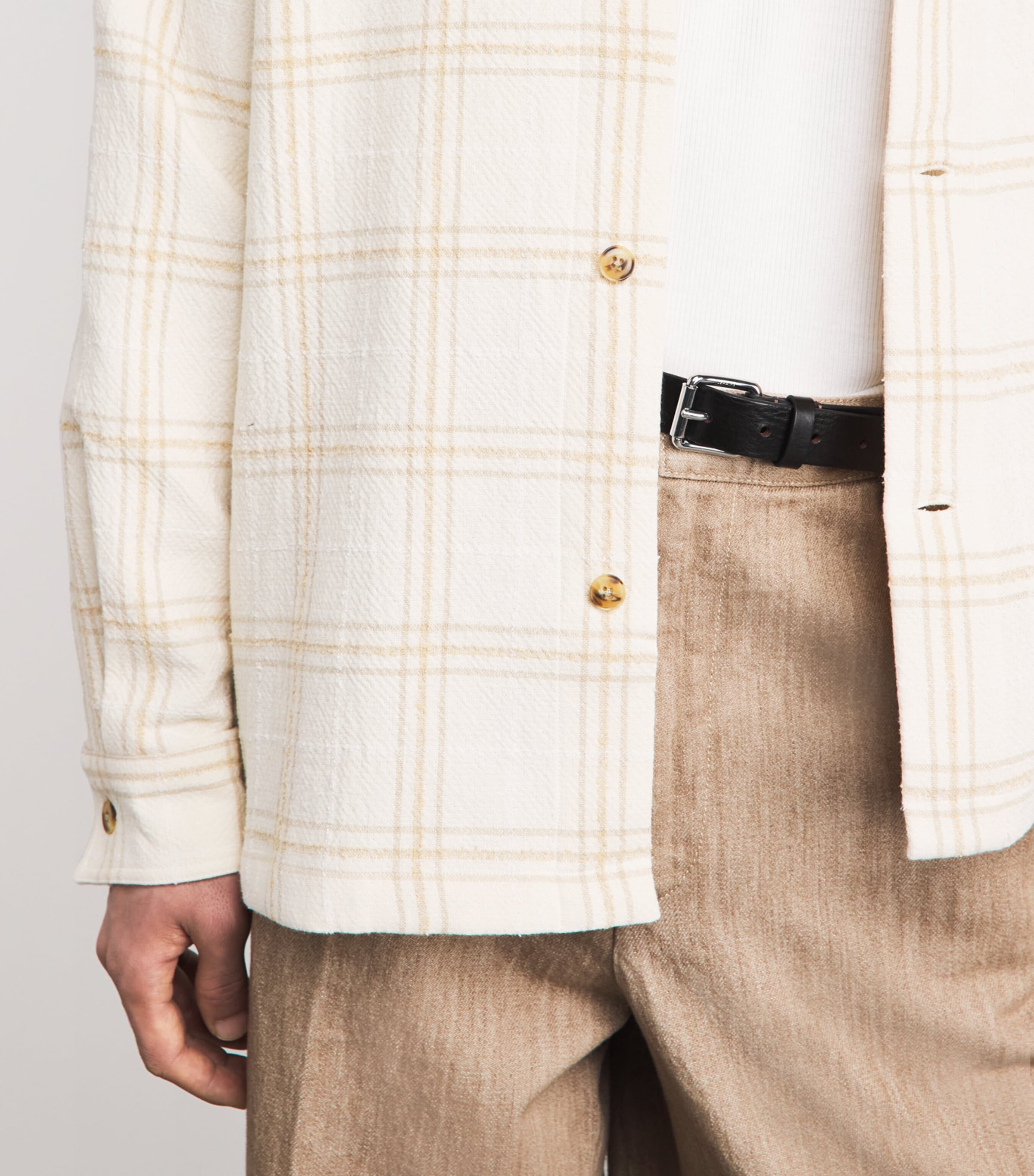 NN07 Mens Cotton-Blend Check Overshirt Ivory Image 3