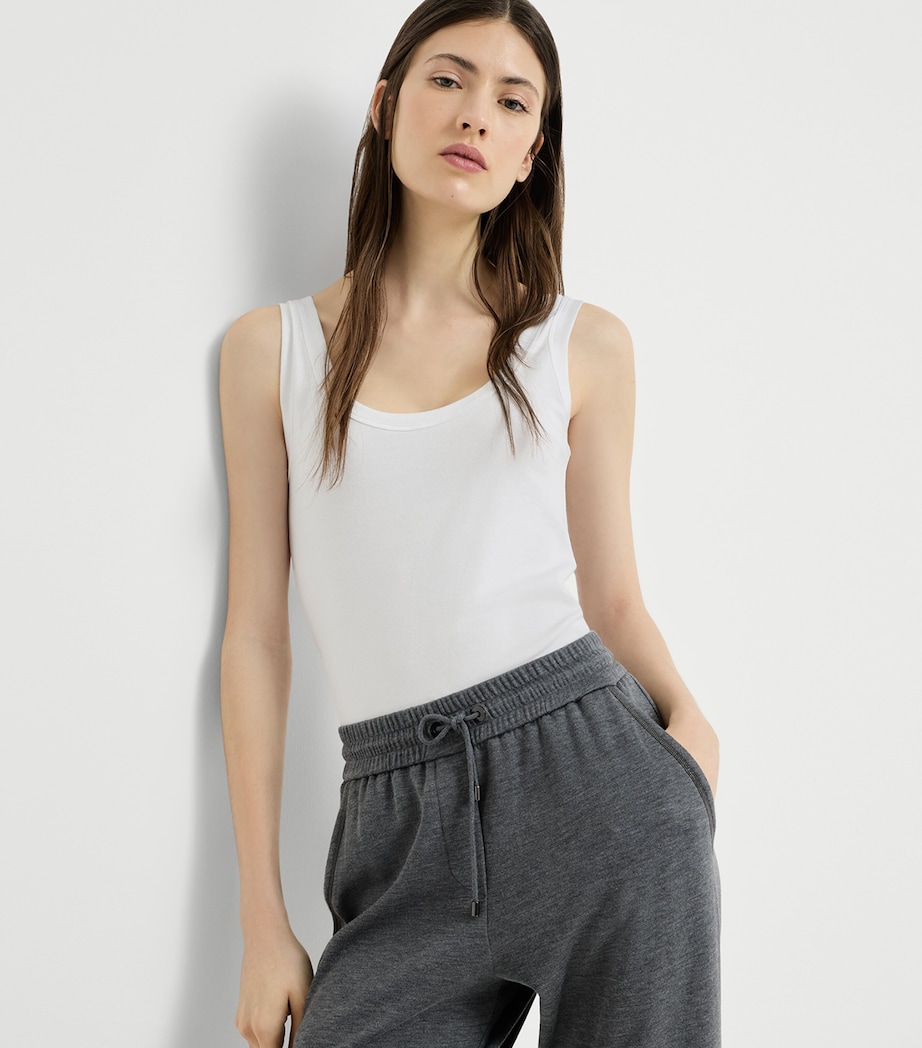 Brunello Cucinelli Womens Stretch-Cotton Ribbed Tank Top Image 2