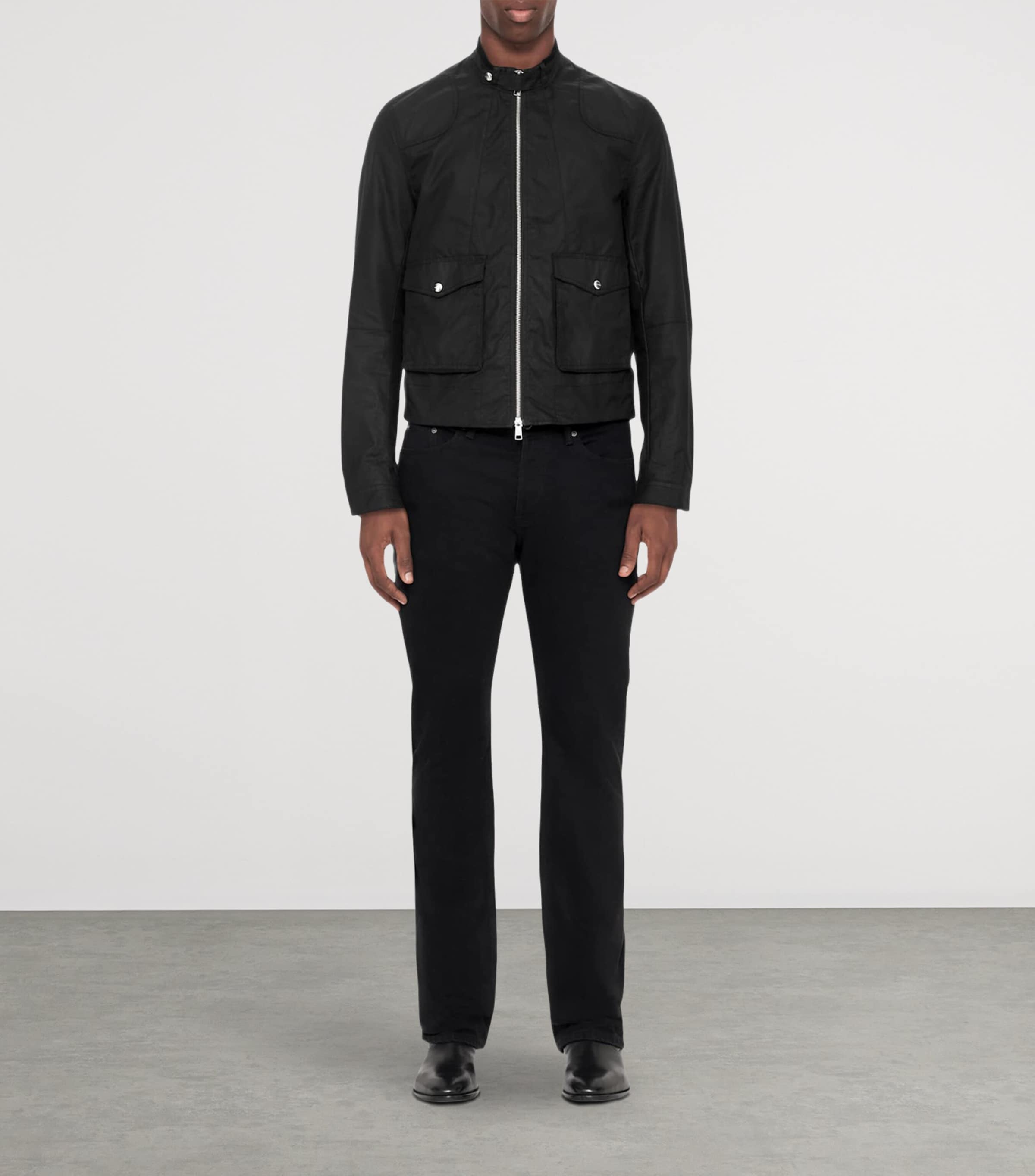 AllSaints Mens Waxed Cotton Kirk Jacket Washed Black Image 2