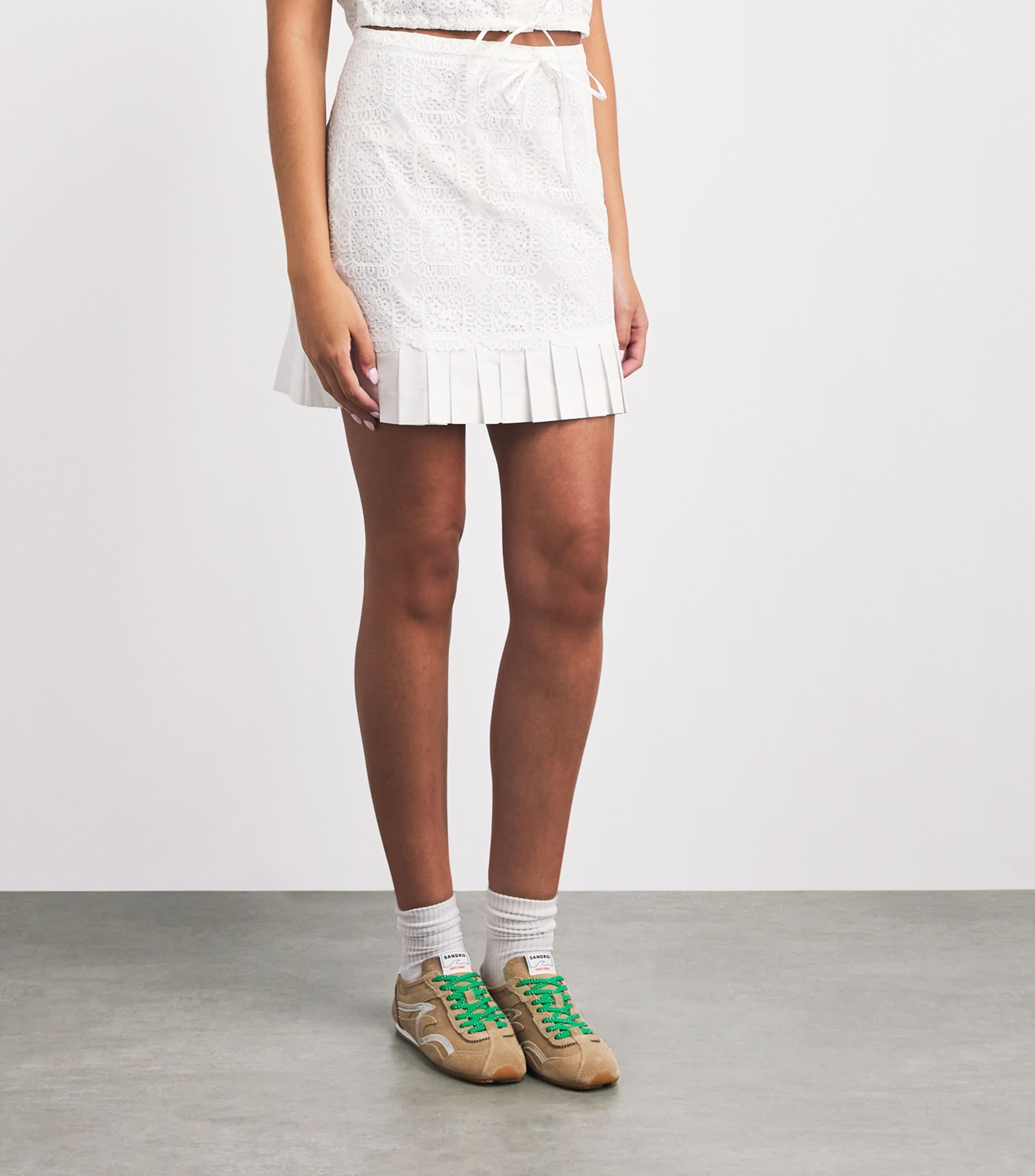 Claudie Pierlot Womens Lace Pleated Mini Skirt White Image 4