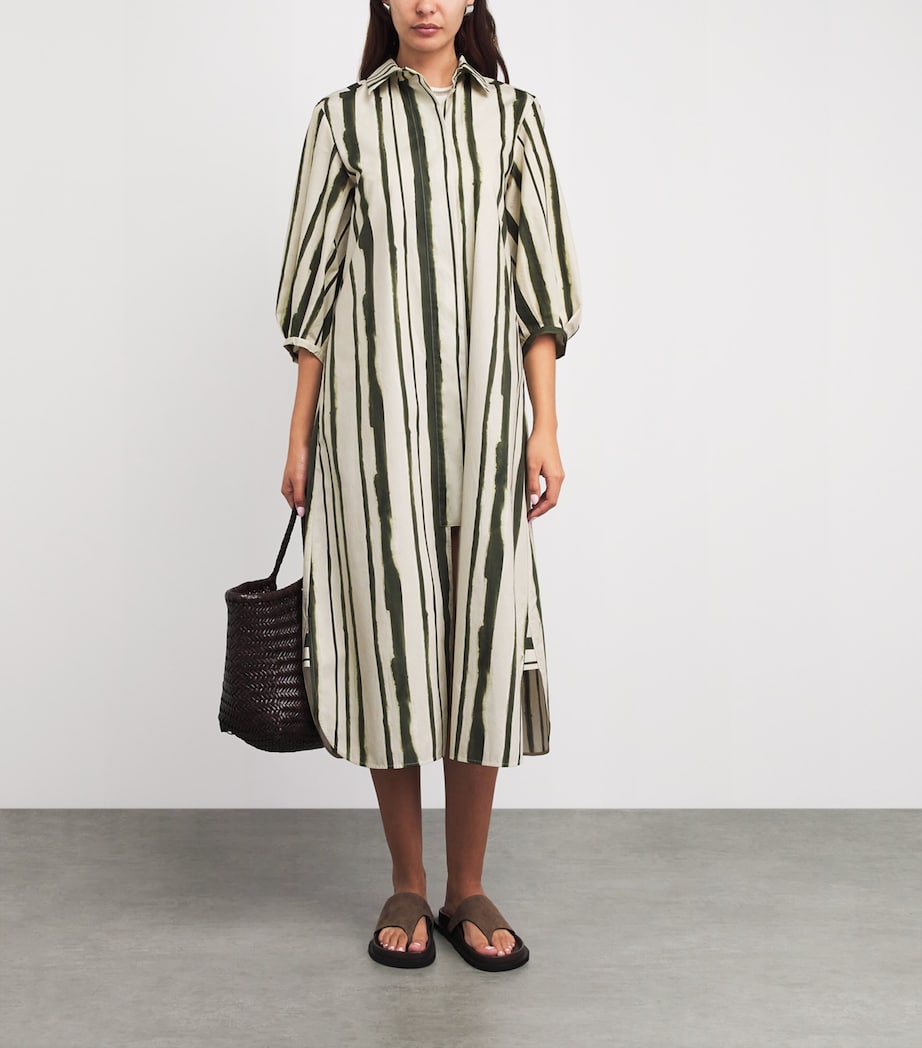 MM Womens Cotton Stripe Midi Shirt Dress Moss Green Image 2