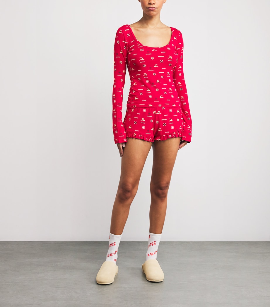 Modal-Blend Festive Print Pyjama Top CRNBRRY VNTG DR PRNT Image 2