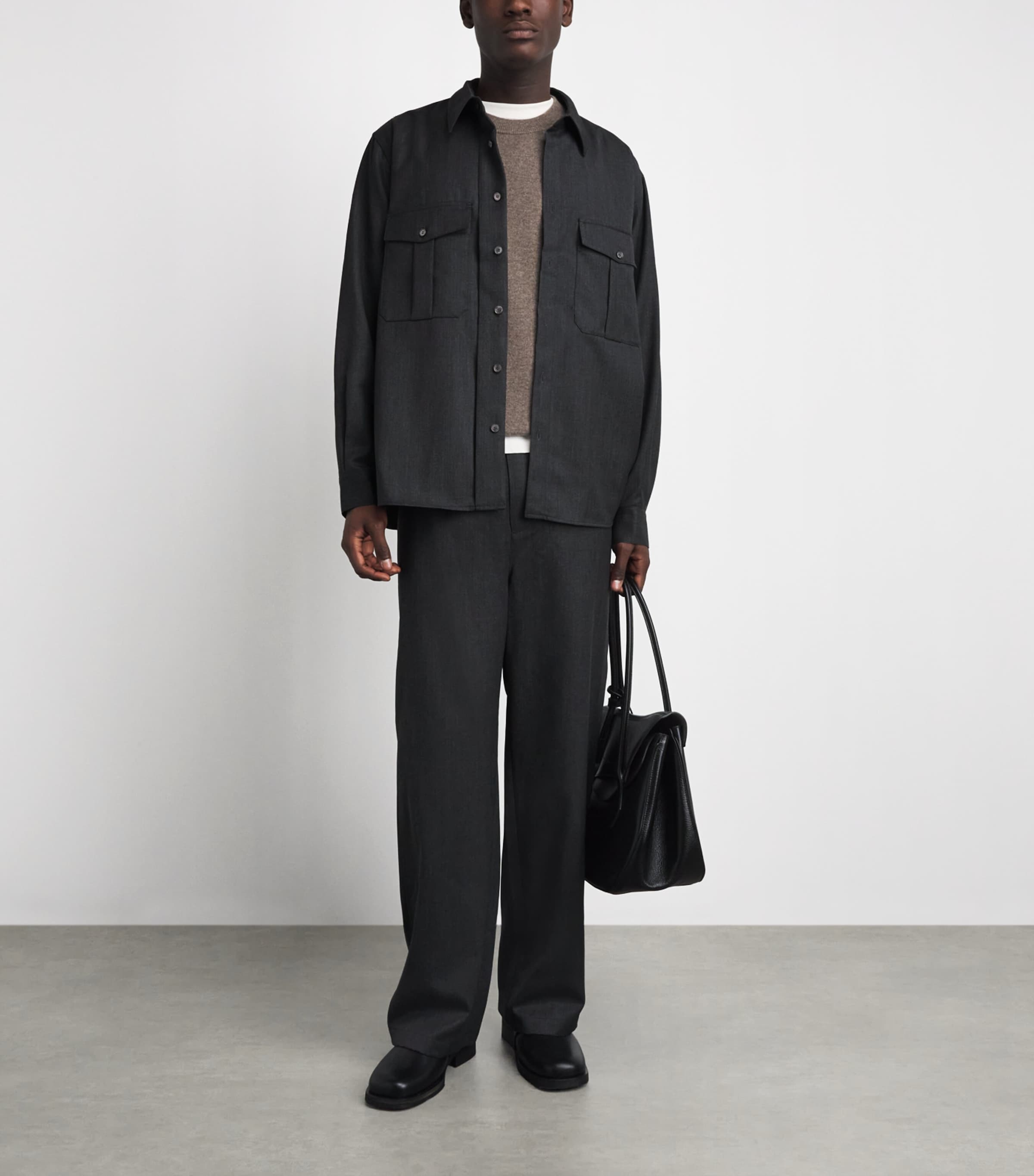 Le 17 Septembre Mens Wool-Blend Two-Pocket Overshirt Grey Image 2