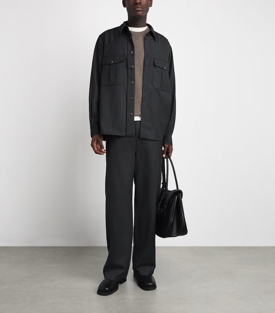 Le 17 Septembre Mens Wool-Blend Two-Pocket Overshirt Grey Image 2