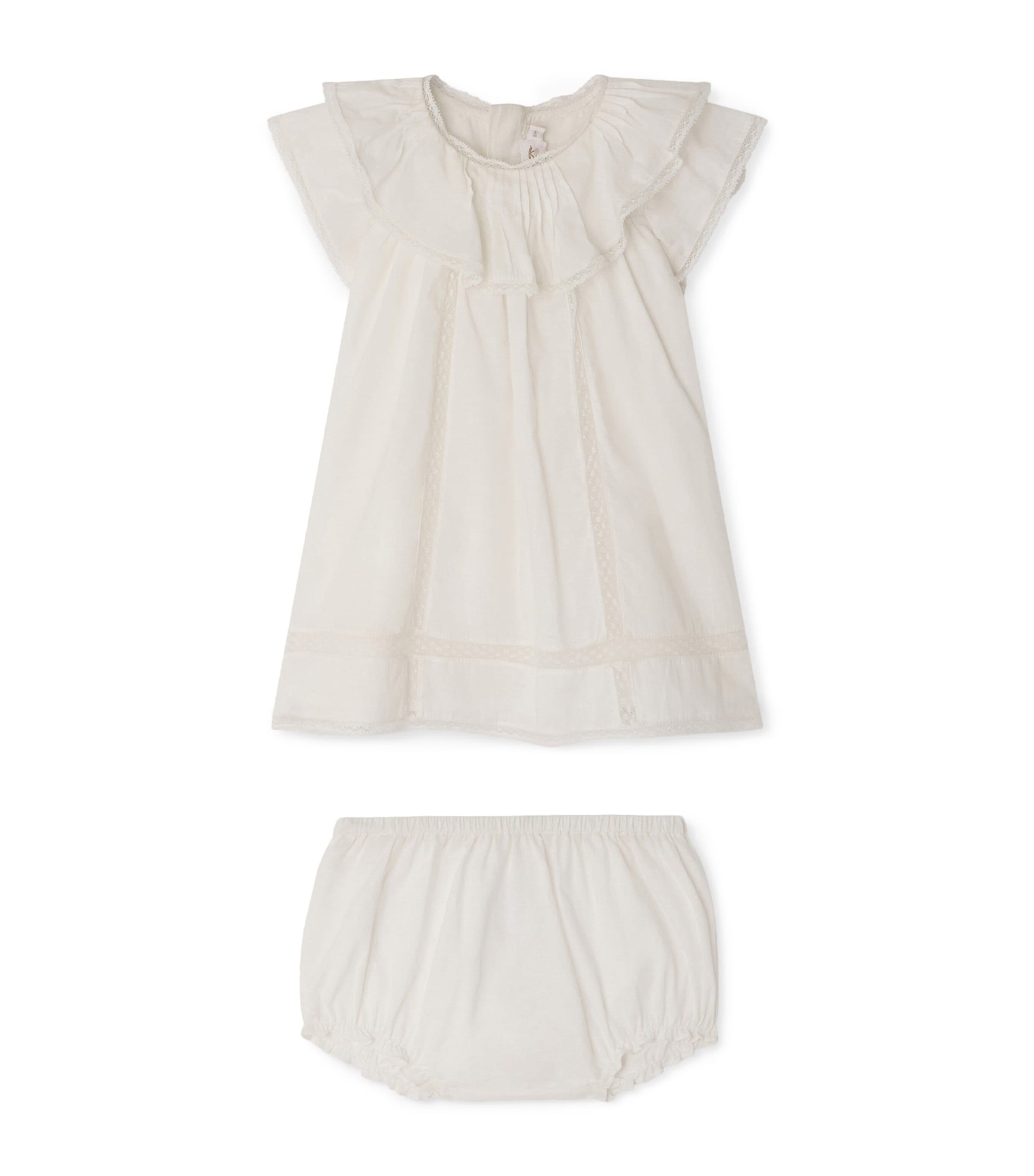 Bonpoint Cotton Lenou Dress and Bloomers Set (6-18 Months) Blanc Lait Image 1