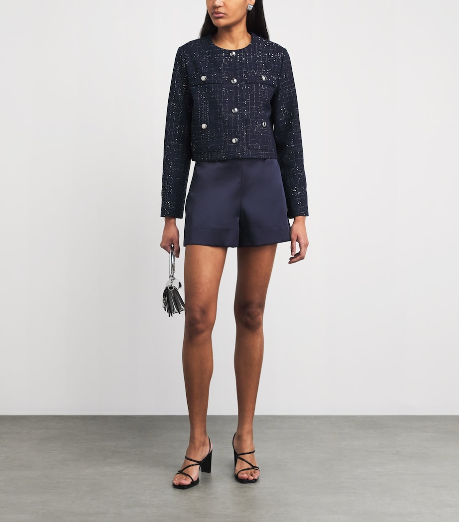 Maje Womens Sequinned Tweed Cropped Jacket Navy Image 2