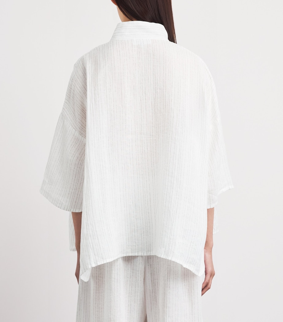 Eskandar Womens Linen-Blend Stand-Collar Stripe Shirt White Image 5