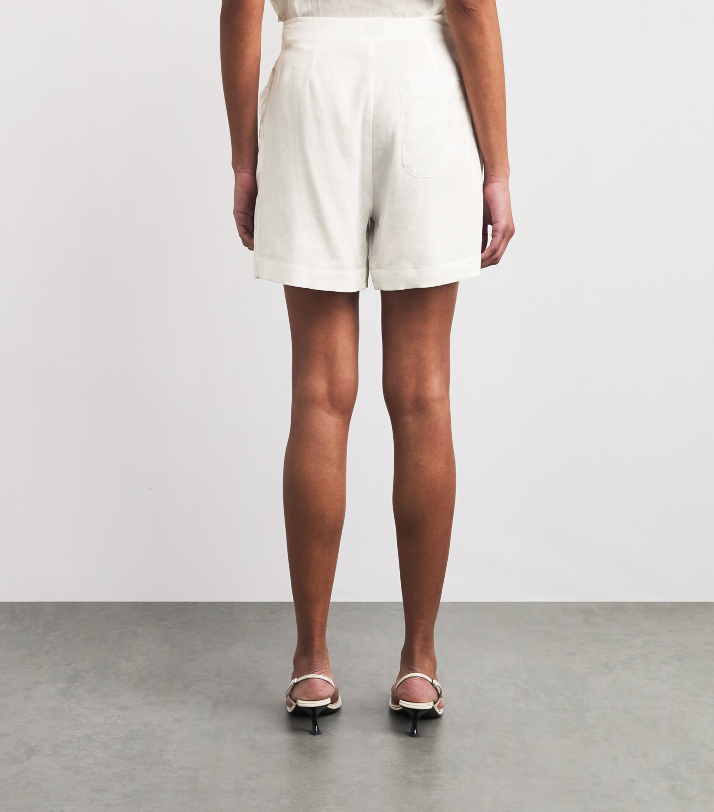Claudie Pierlot Womens Cotton-Ramie Cross-Stitch Shorts Ecru Image 5