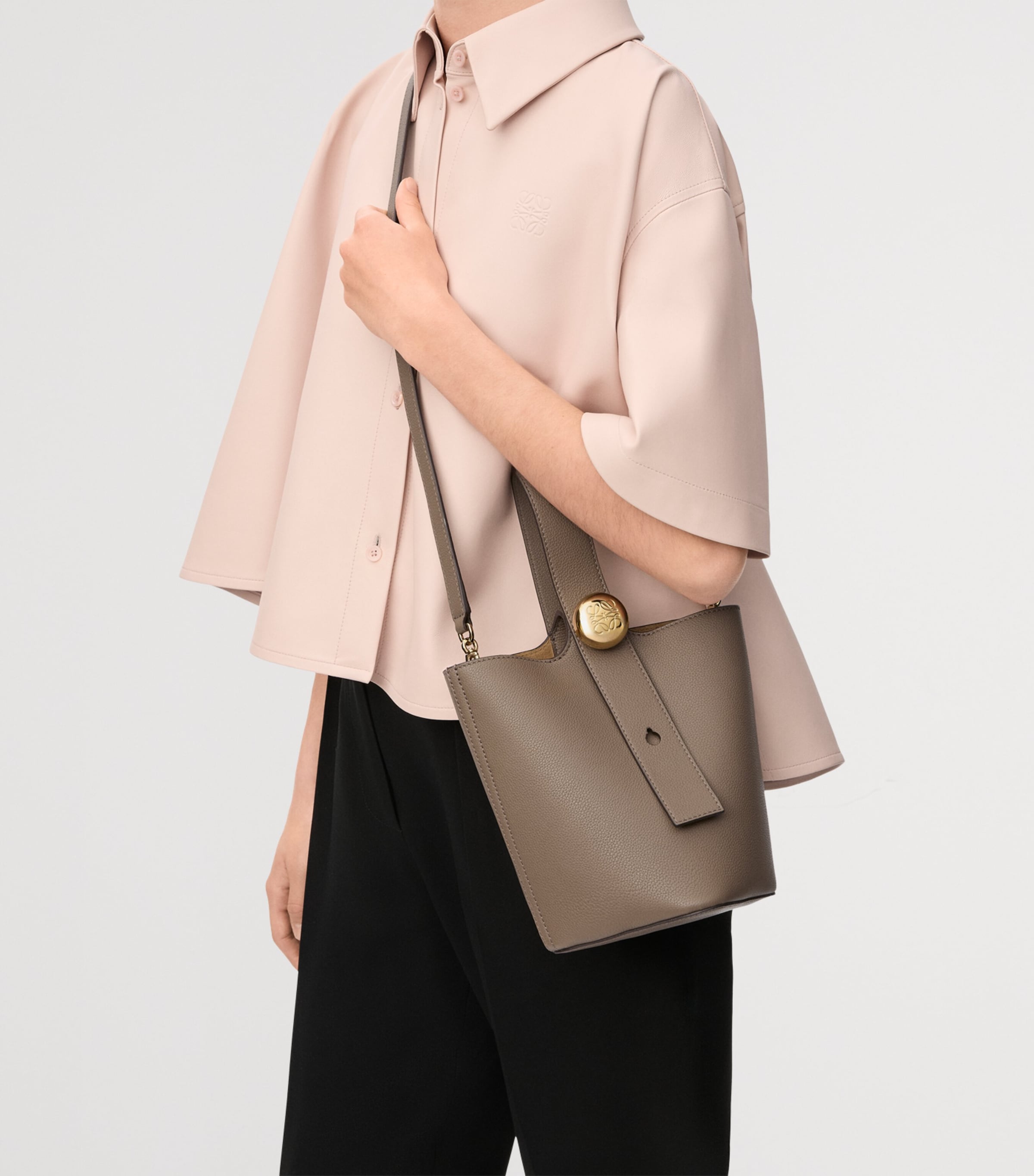 Mini Leather Pebble Bucket Bag TAUPE Image 9