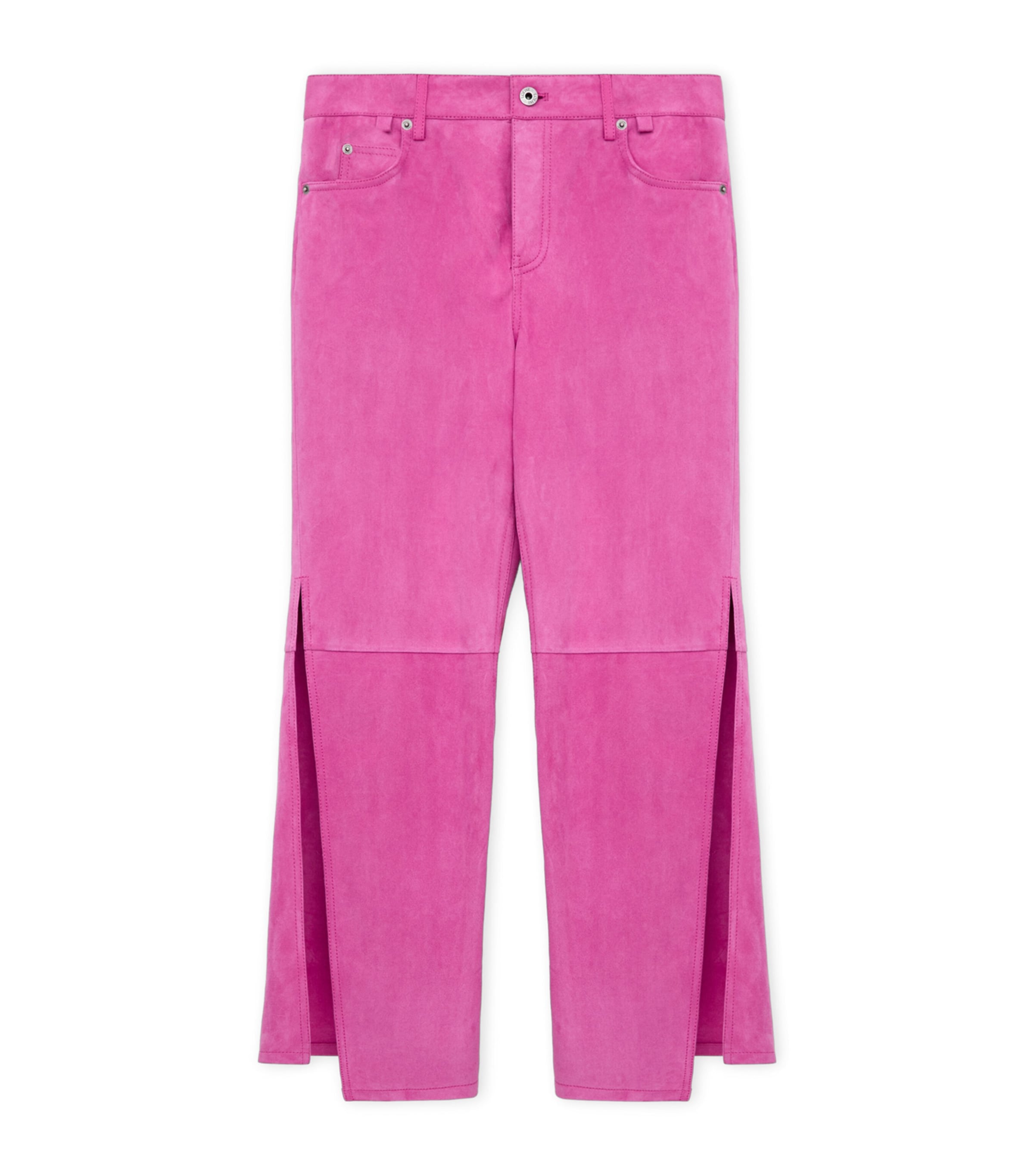 LOEWE Womens x Paula's Ibiza Suede Split-Leg Flared Trousers Pink Image 1
