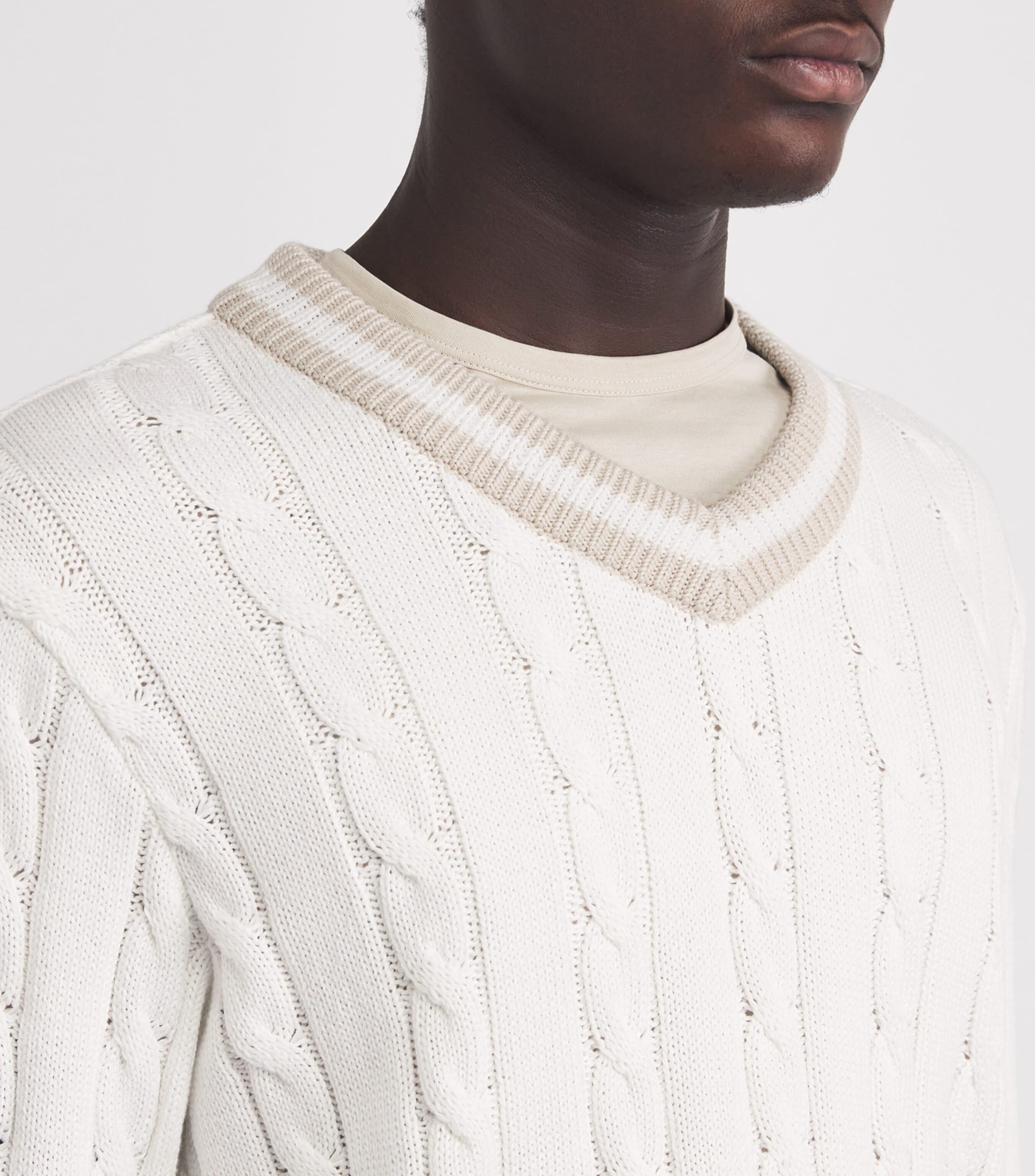 Paul & Shark Mens Cotton Cable-Knit Sweater Off White Image 3