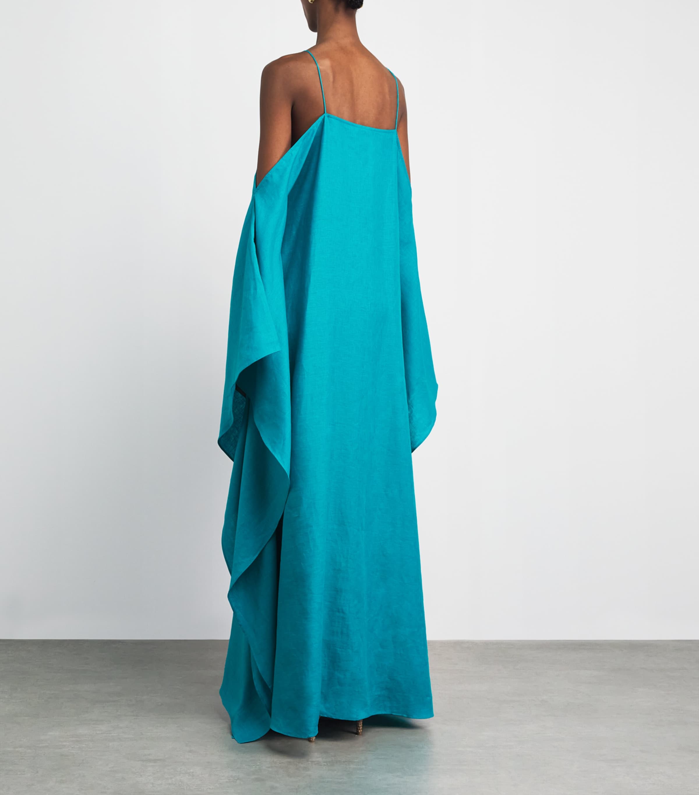Taller Marmo Womens Linen Farrow Maxi Kaftan Dress Turquoise Image 4
