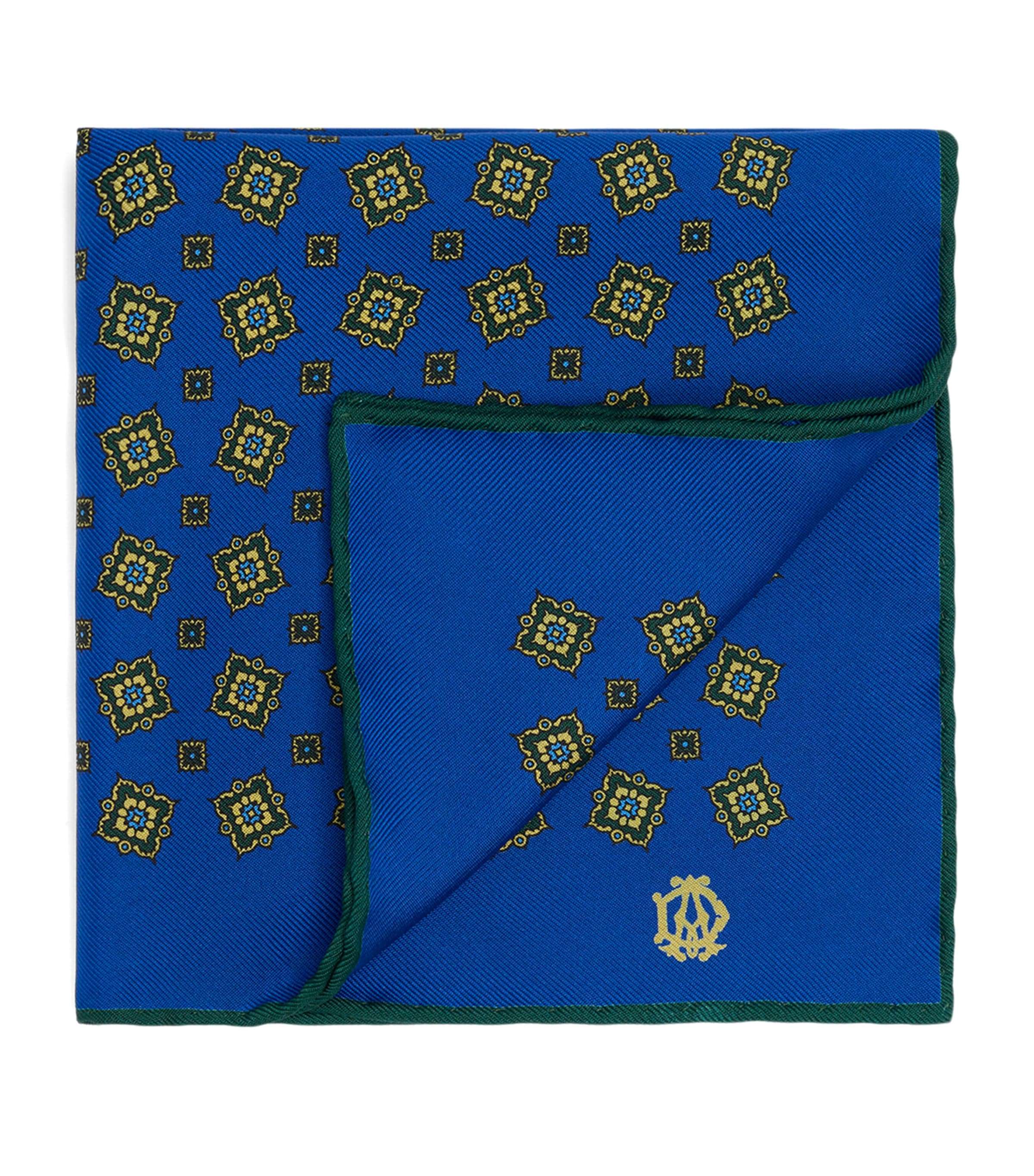 Dunhill Mulberry Silk Scattered Medallion Pocket Square Blue Image 1