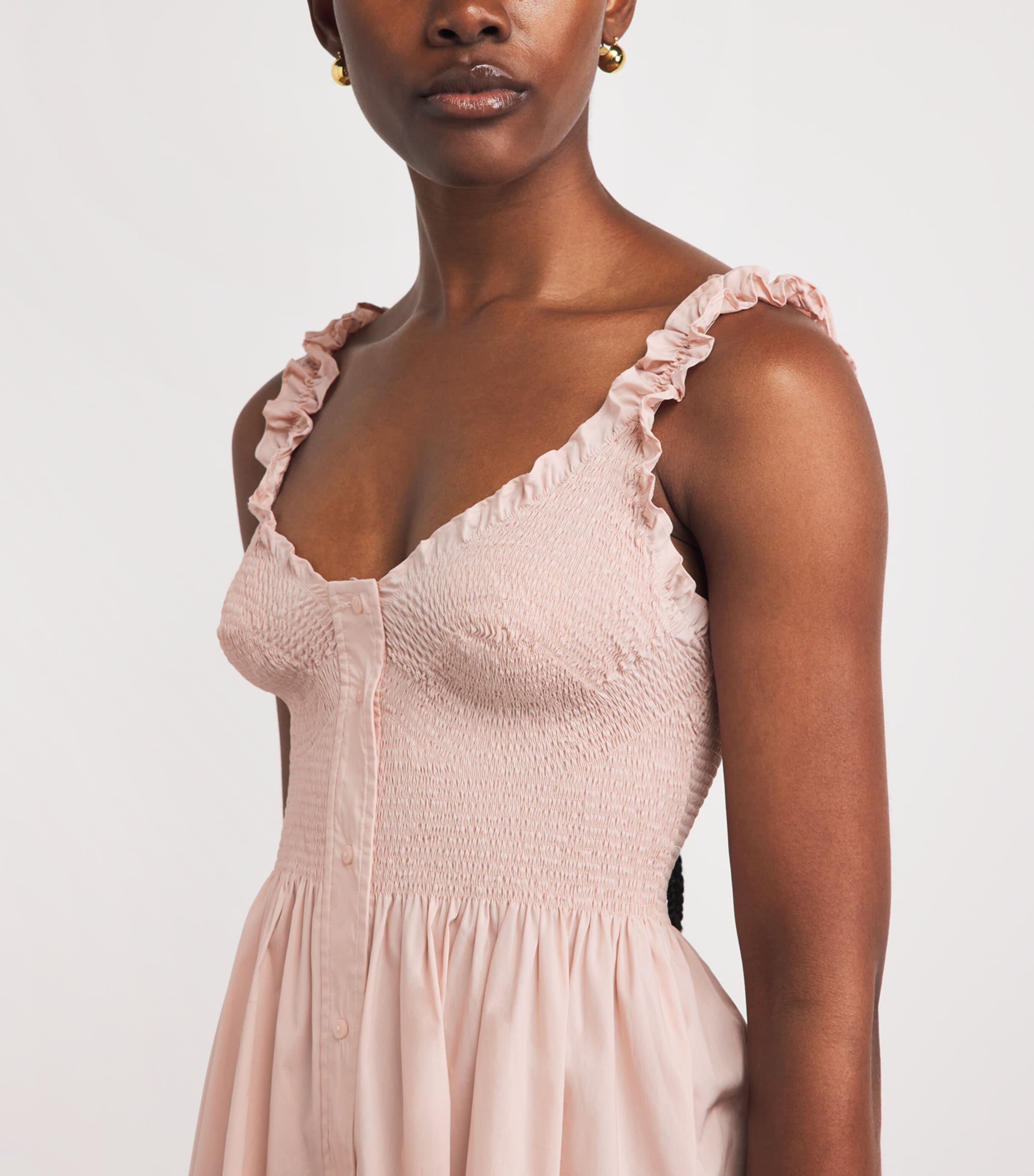 Skims Womens Cotton-Blend Smocked Mini Dress Dusty Pink Image 3