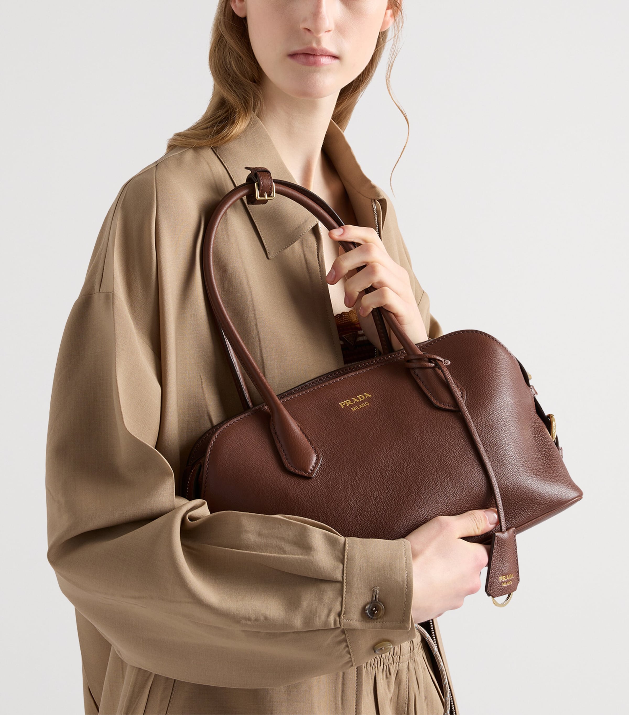 Prada Medium Leather Shoulder Bag Brown Image 2