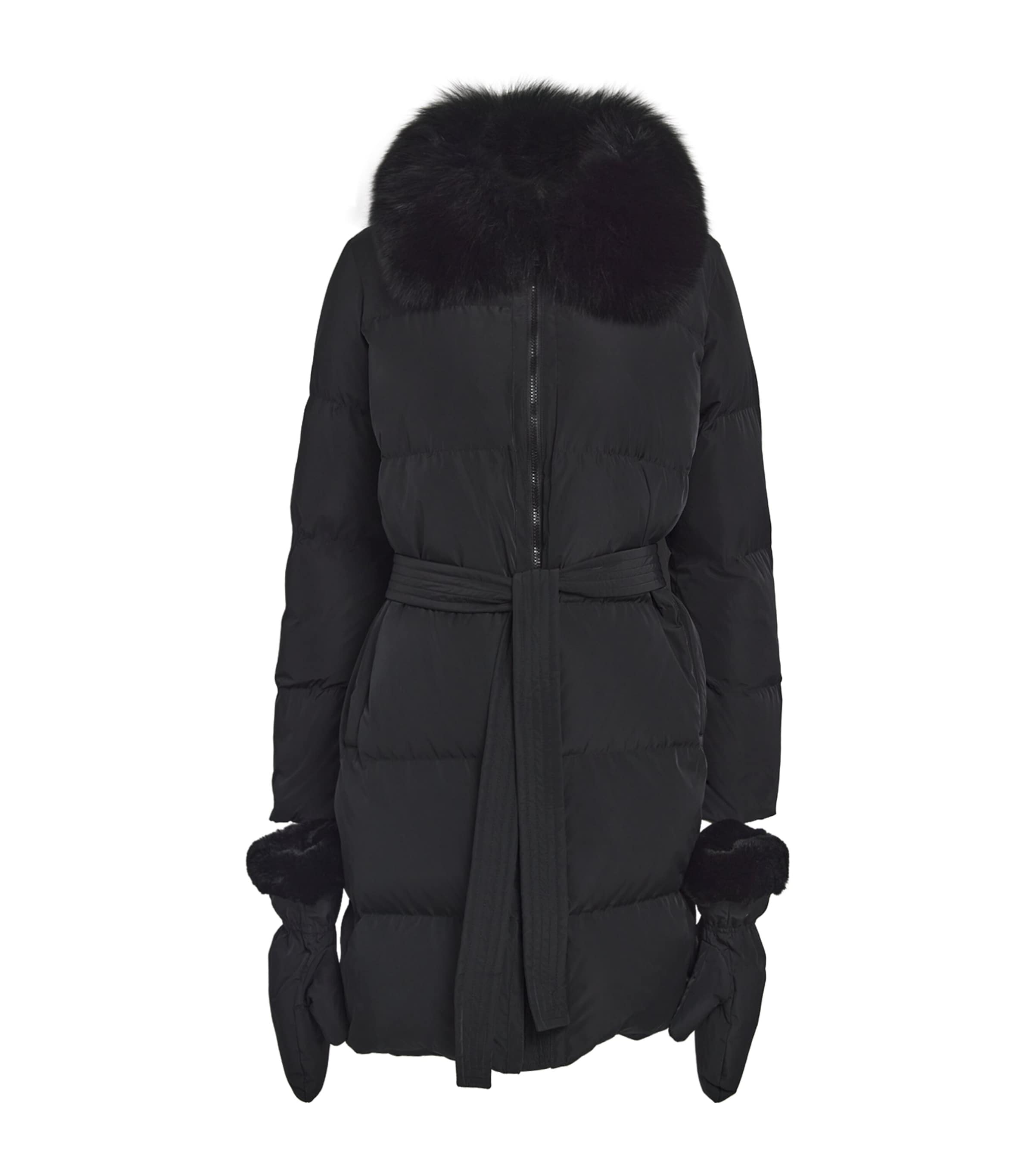 Shop Yves Salomon Fur-trim Down Coat With Mittens In Black