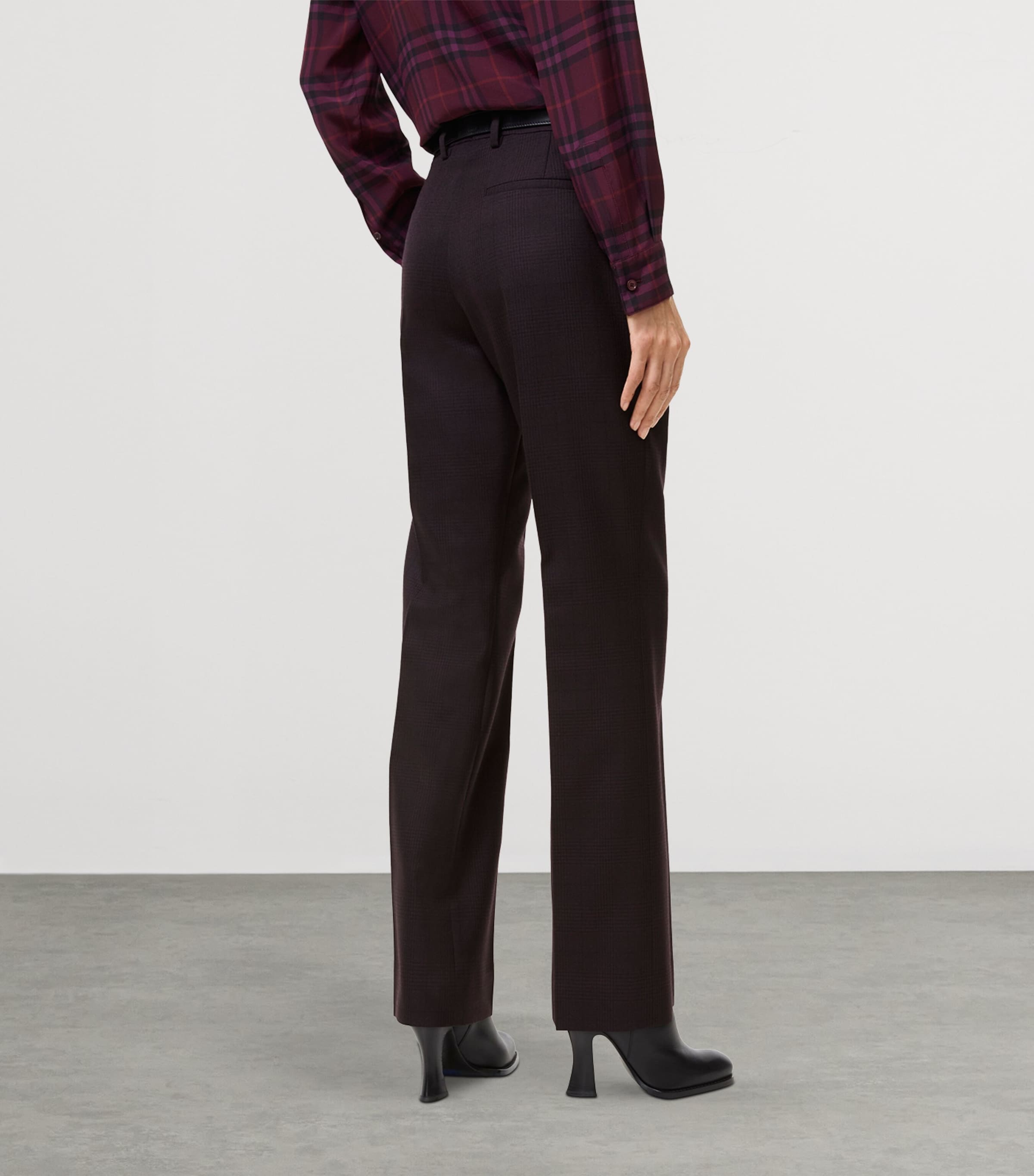Burberry Womens Wool Check Tailored Trousers Dark Pelt Brown Chk Image 3