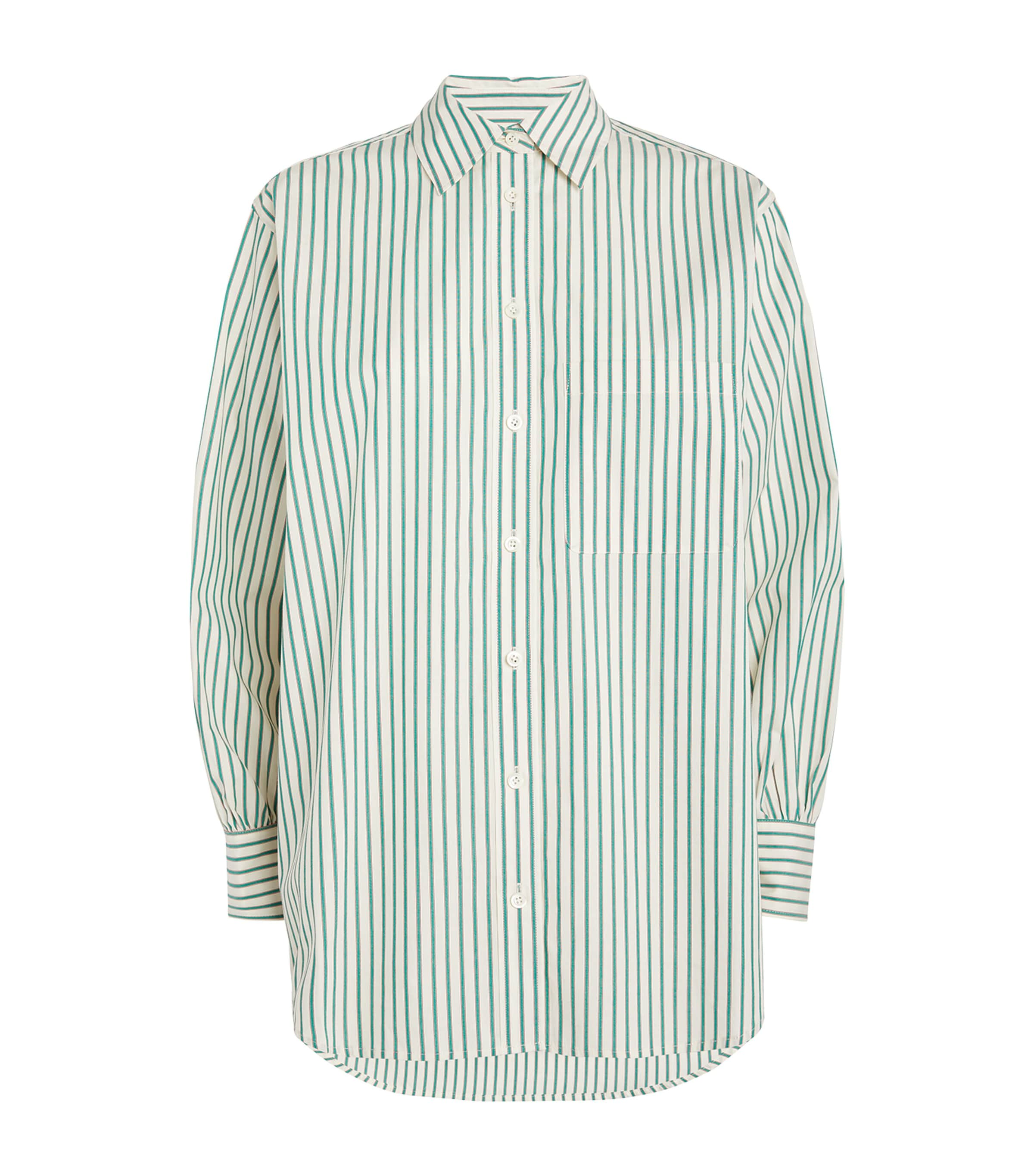 Frame Oversized Striped Shirt In Green