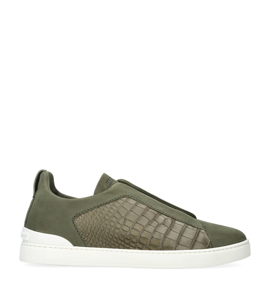 Crocodile Leather Triple Stitch SECONDSKIN Sneakers GREEN Image 1