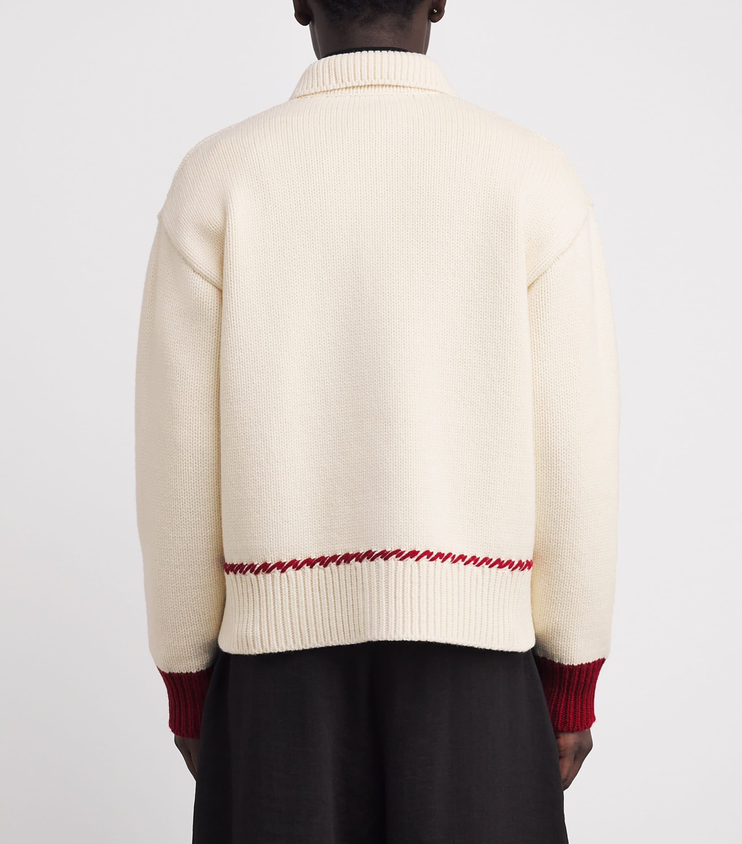 AMI Paris Mens Wool-Blend Whipstitch Polo Cardigan Moonlight Image 4