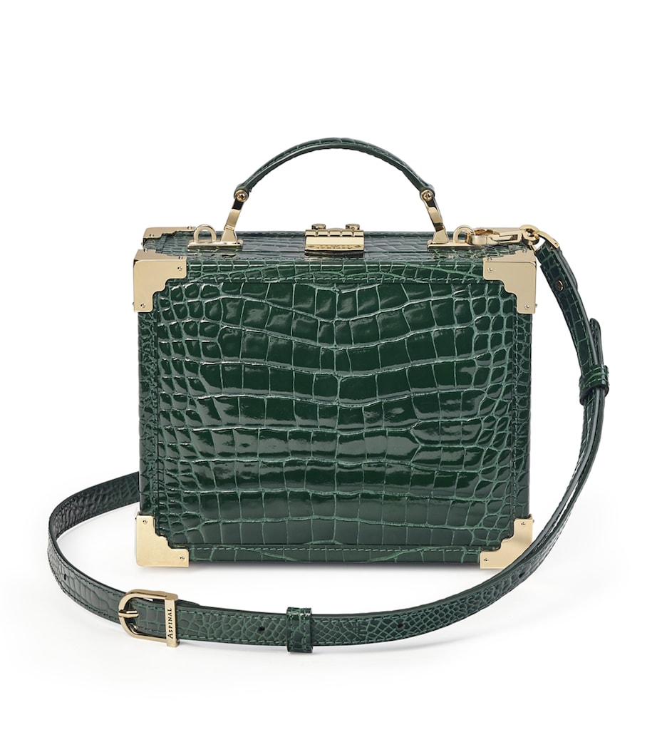Aspinal Of London Mini Leather Trunk Clutch Bag Green Image 9
