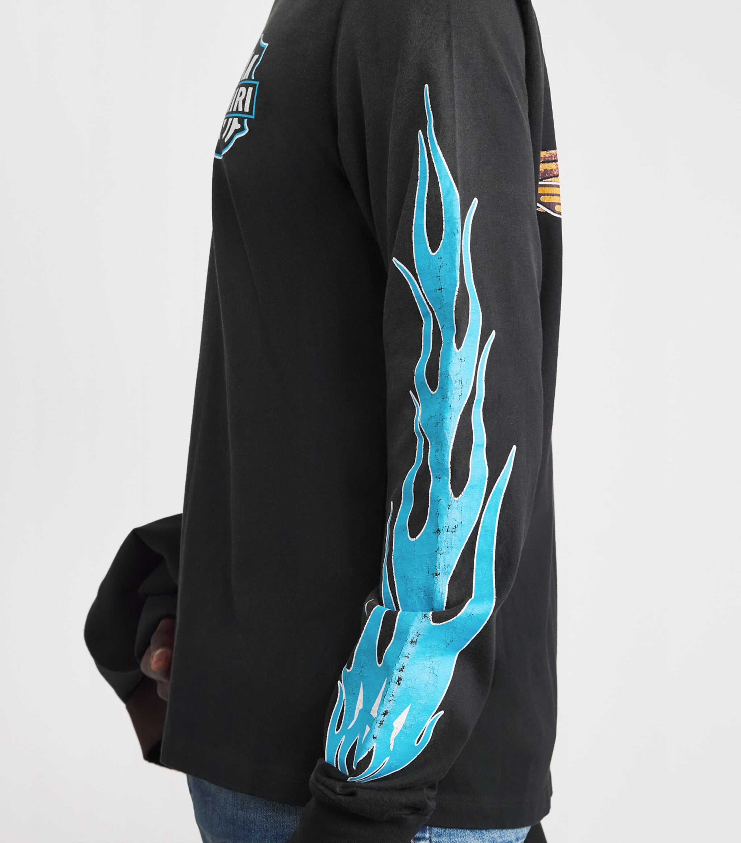 AMIRI Mens Cotton Eagle Flames Long-Sleeve T-Shirt Black Image 3
