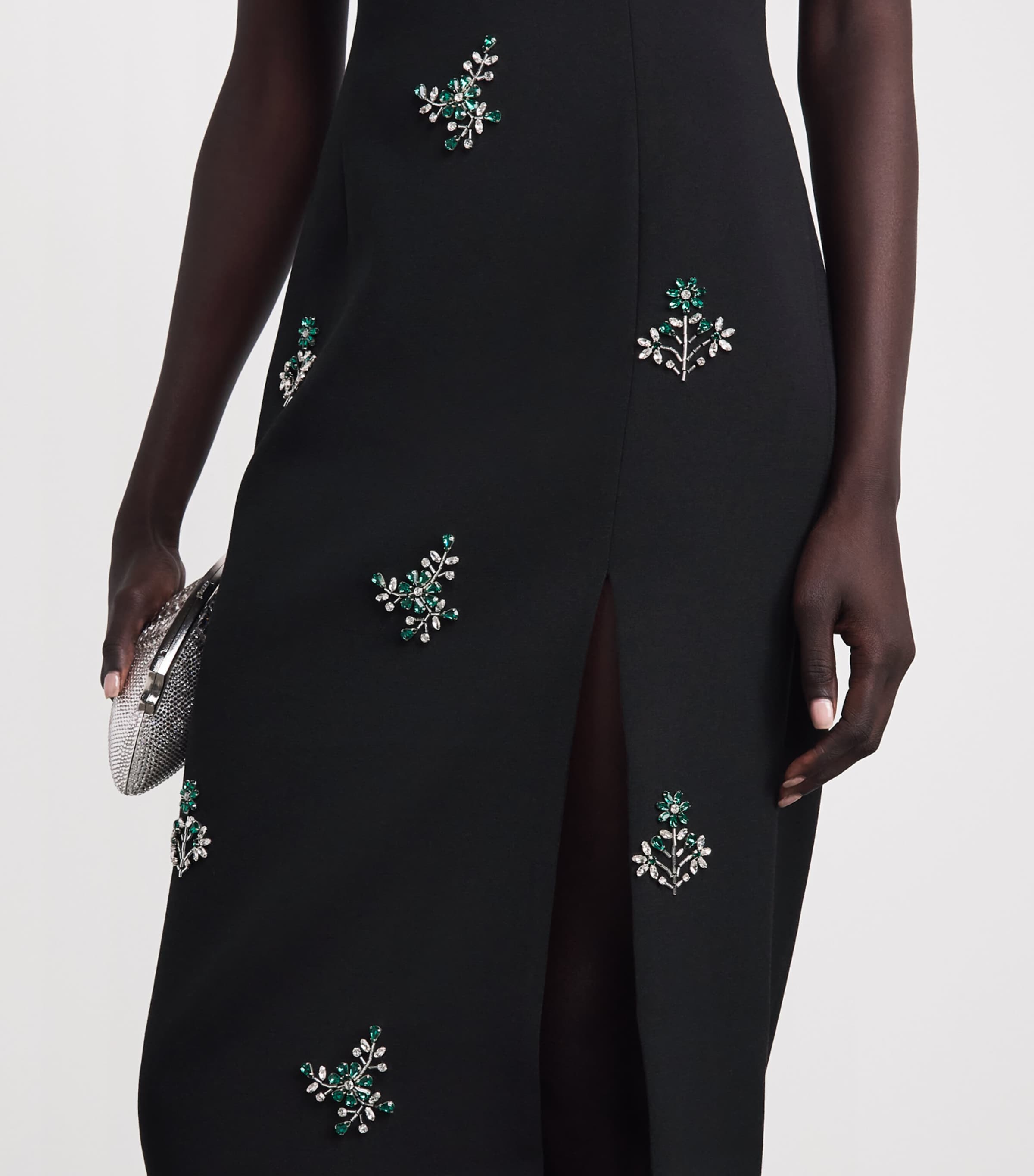 Huishan Zhang Womens Crepe Embellished Evelyn Midi Dress Black Image 3