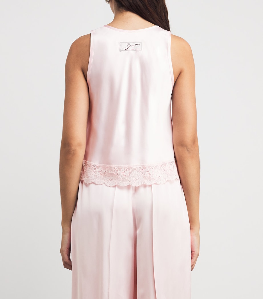 Sandro Paris Womens Satin Lace-Trim Top Light Pink Image 5
