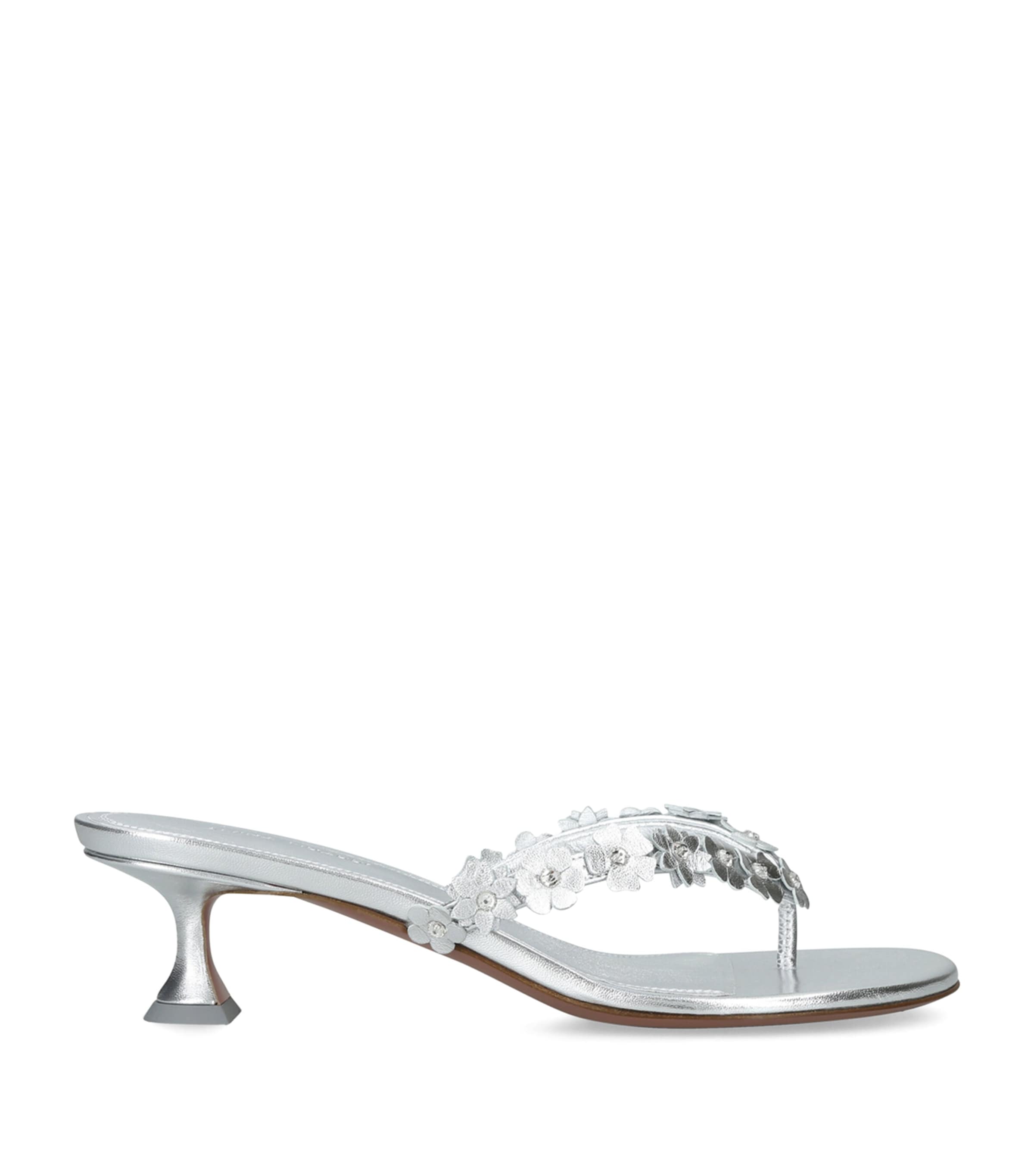 Amina Muaddi Leather Janis Heeled Sandals 45 Silver Image 1