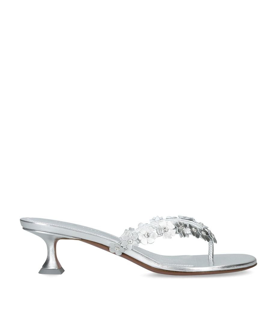 Amina Muaddi Leather Janis Heeled Sandals 45 Silver Image 1