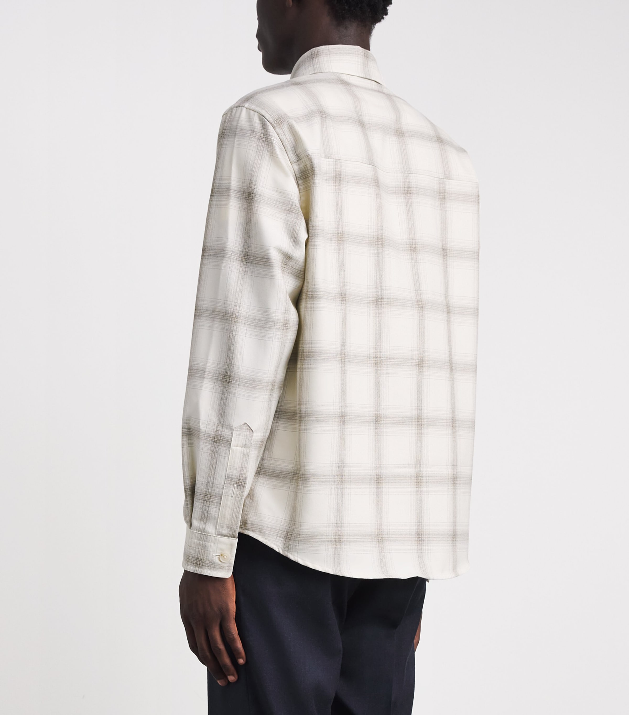 BOSS Mens Virgin Wool-Cotton Check Shirt Open White Image 5