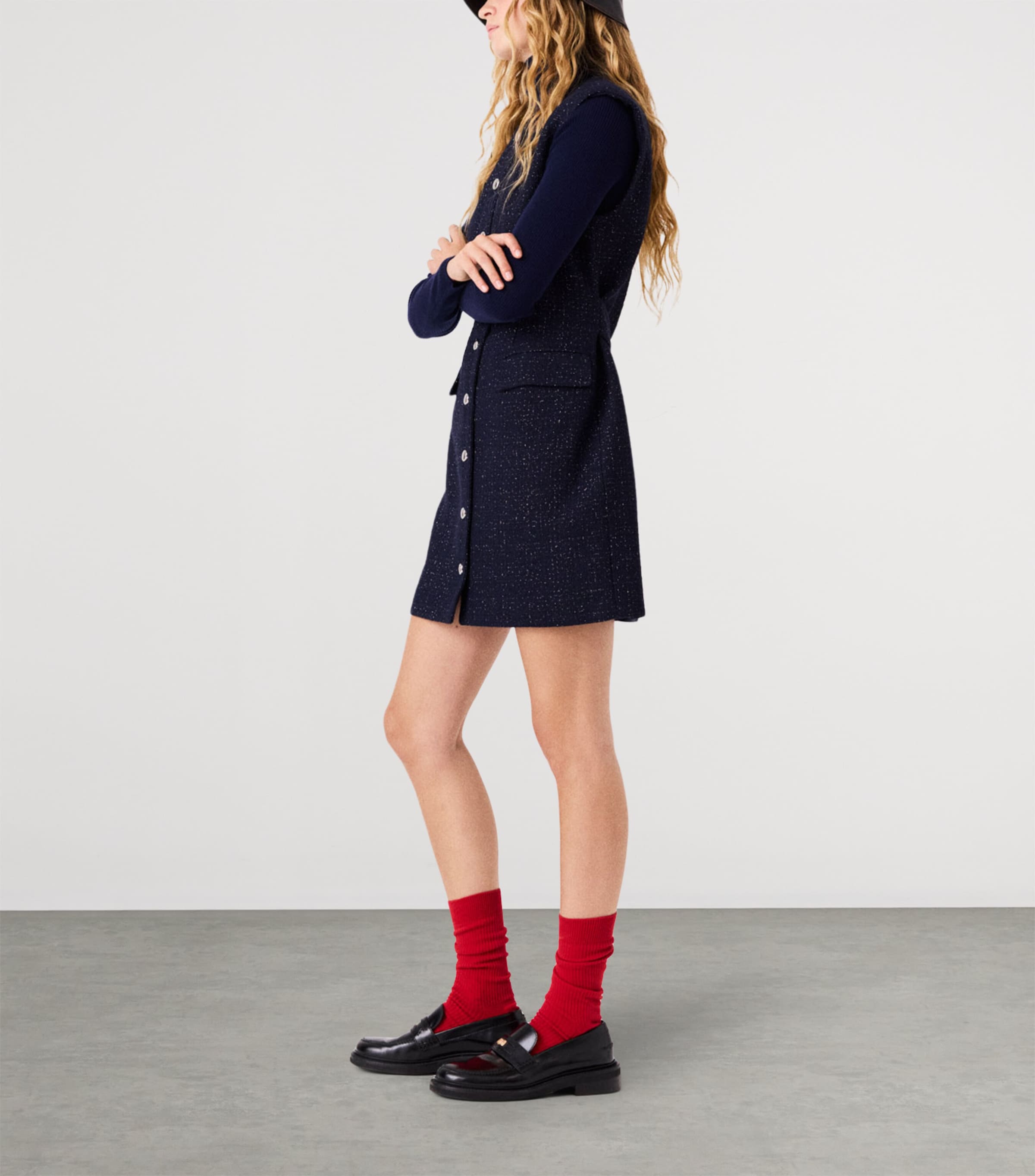 Maje Womens Lurex Tweed Mini Dress Navy Image 3