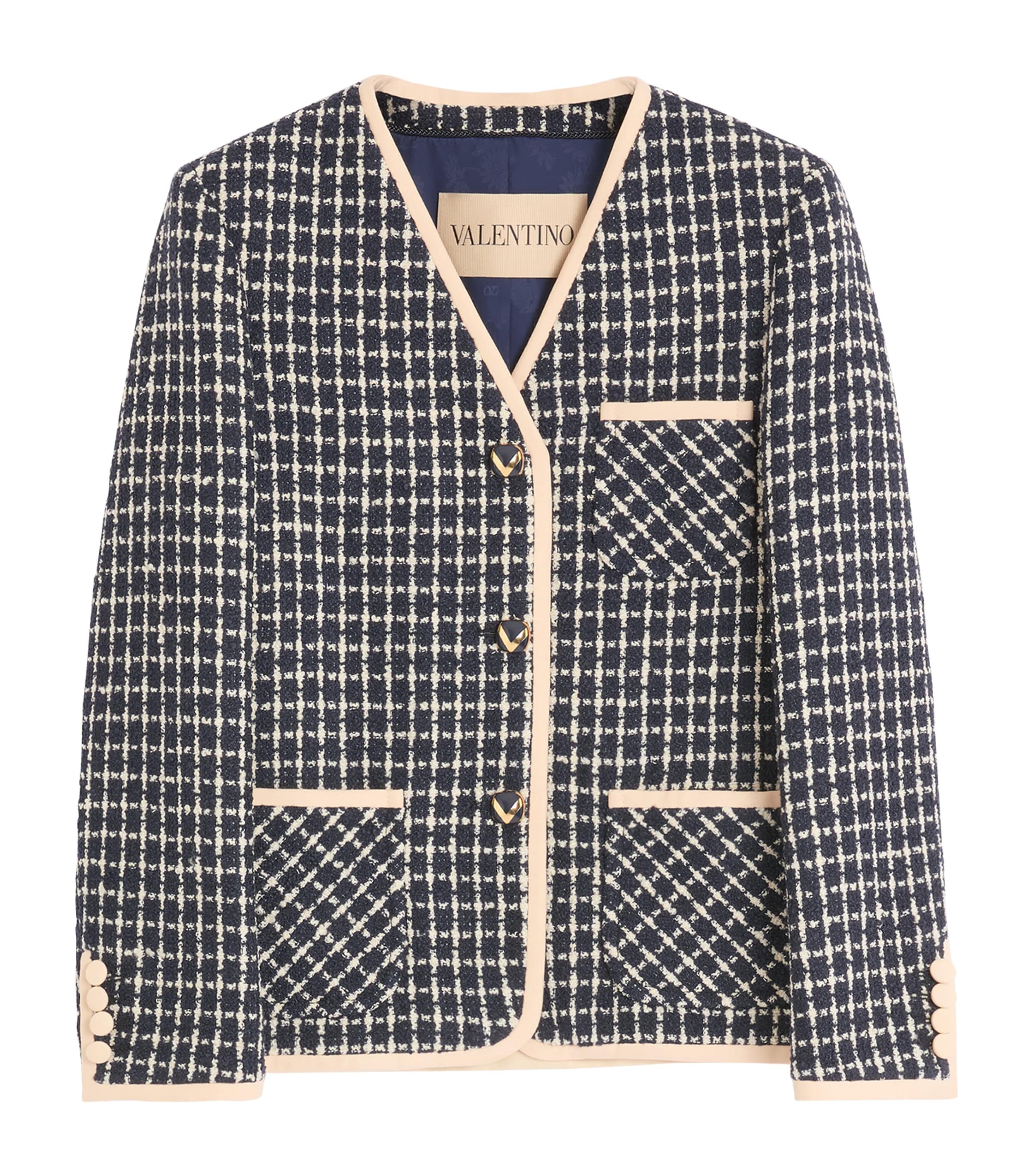 Valentino Boucle Wool Blend Jacket With Contrast Trim