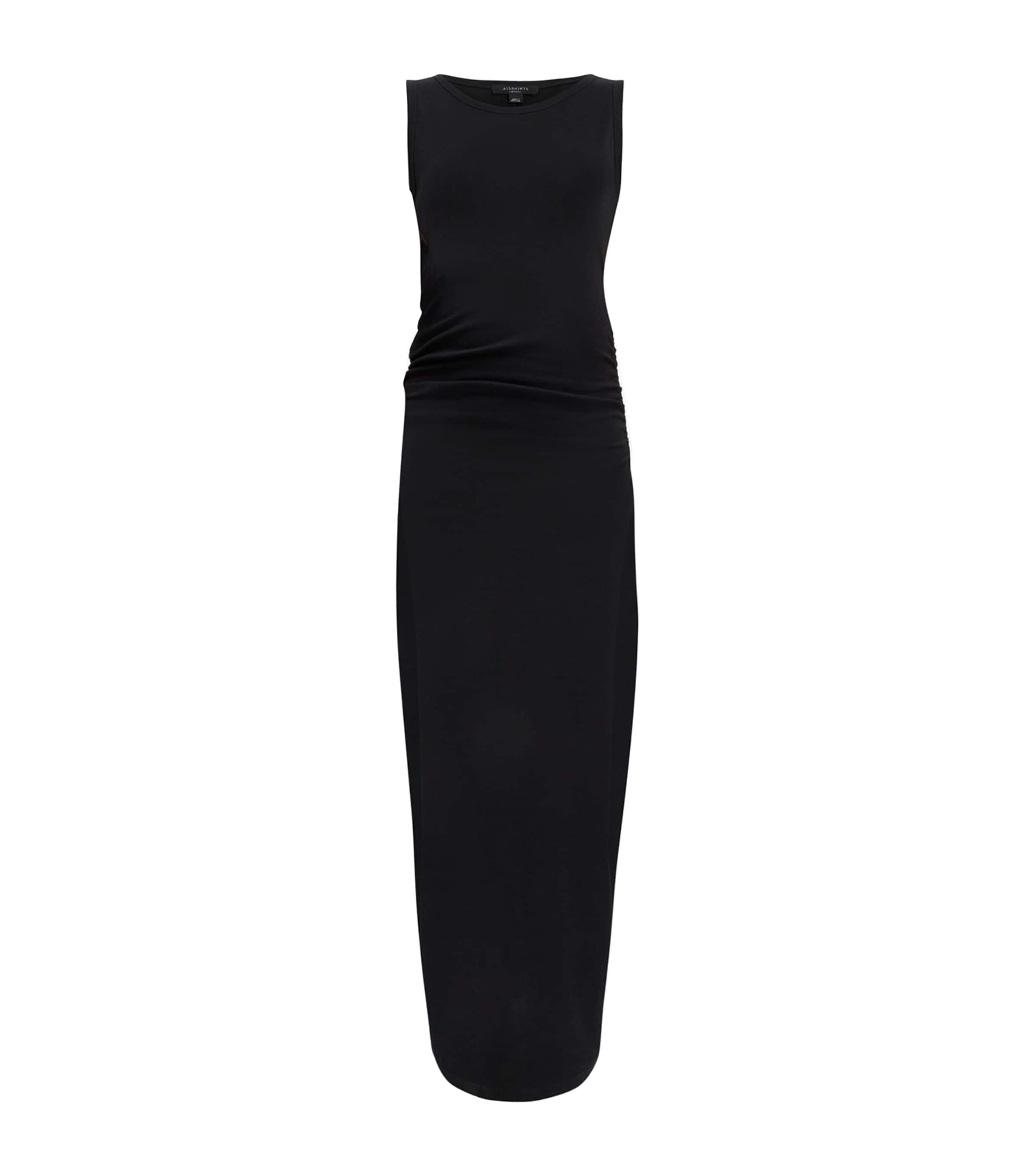 Allsaints Womens Black Katarina Side-ruched Slim-fit Cotton Maxi Dress In Black