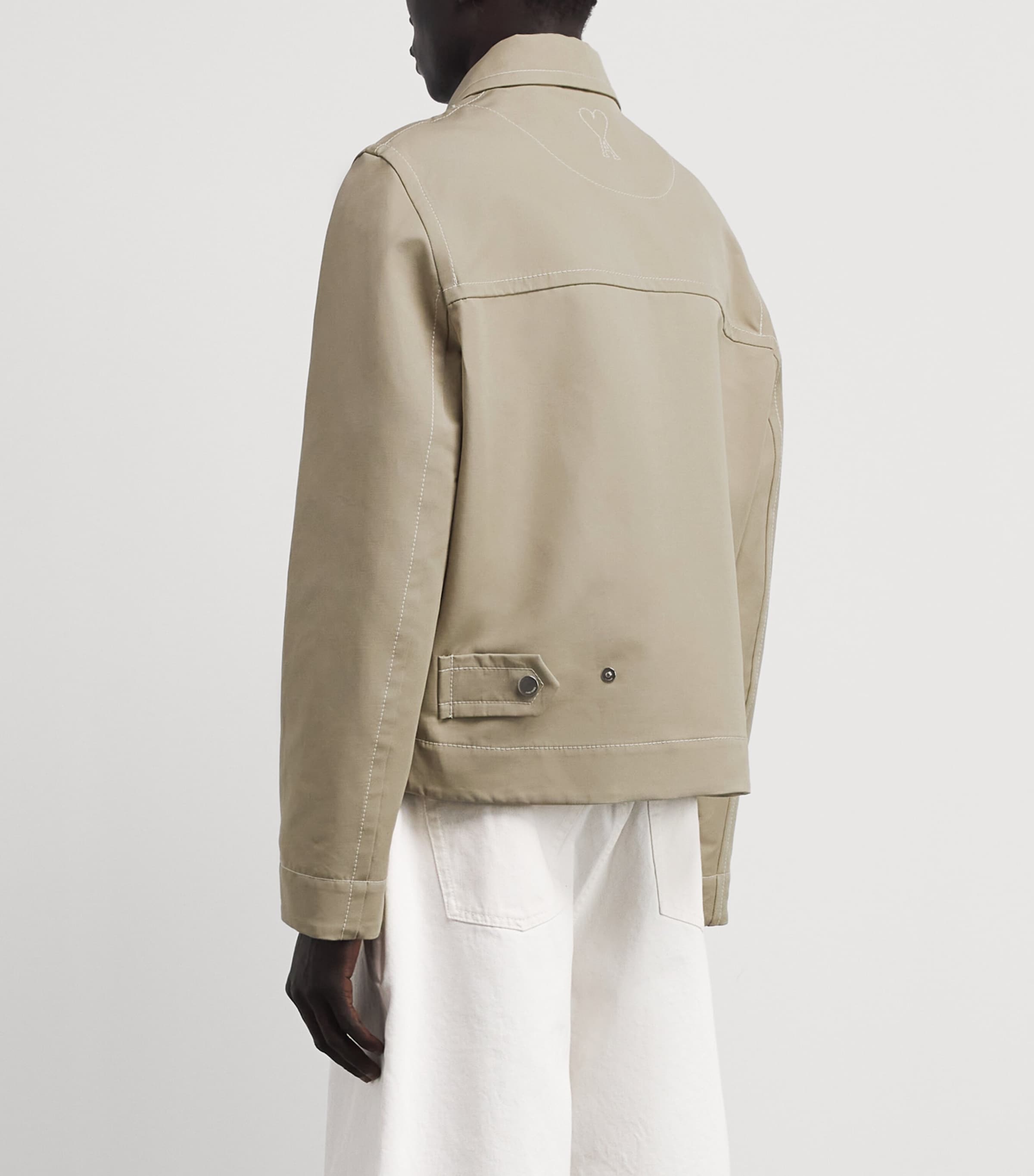 AMI Paris Mens Cotton-Sateen Cropped Jacket Beige Taupe Image 5