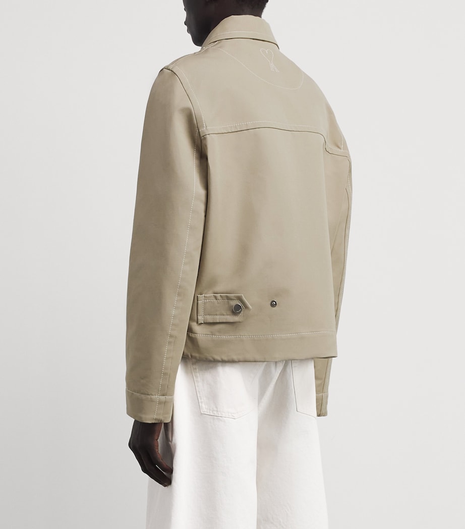 AMI Paris Mens Cotton-Sateen Cropped Jacket Beige Taupe Image 5