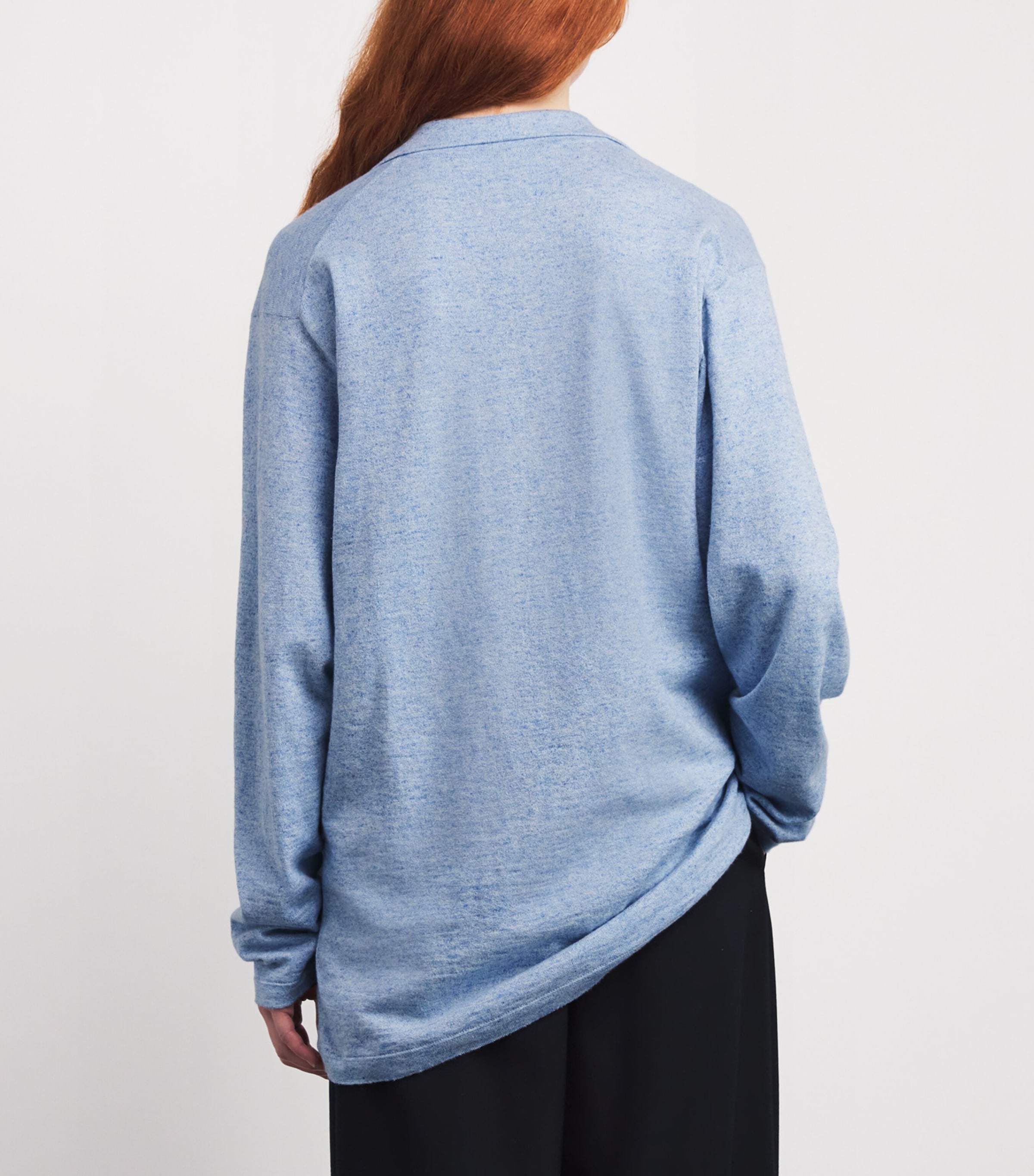 The Row Womens Niosa Cotton-Linen Polo Sweater Ice Blue Image 4