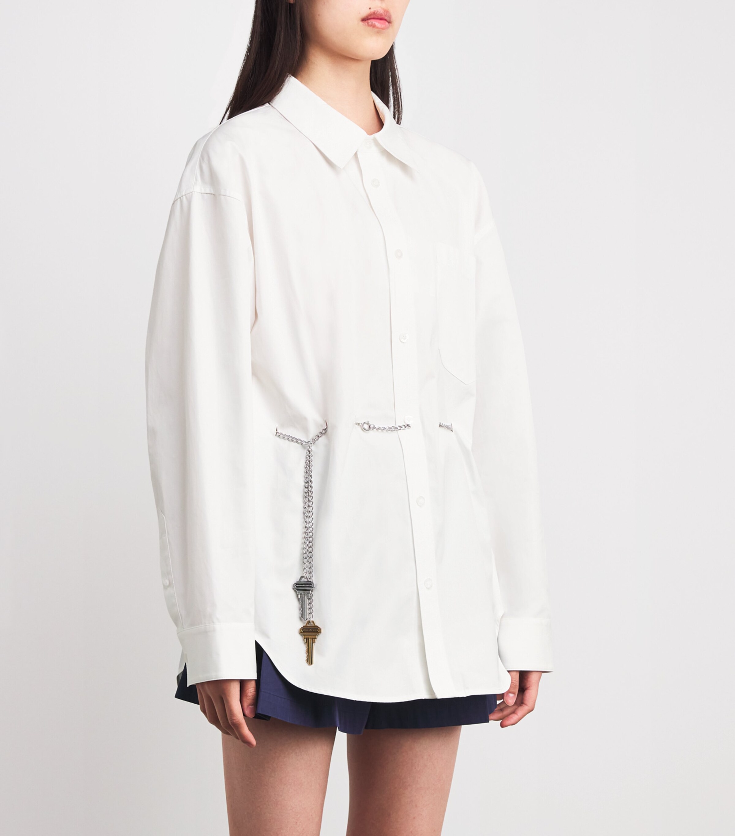 Cotton Waist-Chain Shirt 100 WHITE Image 3