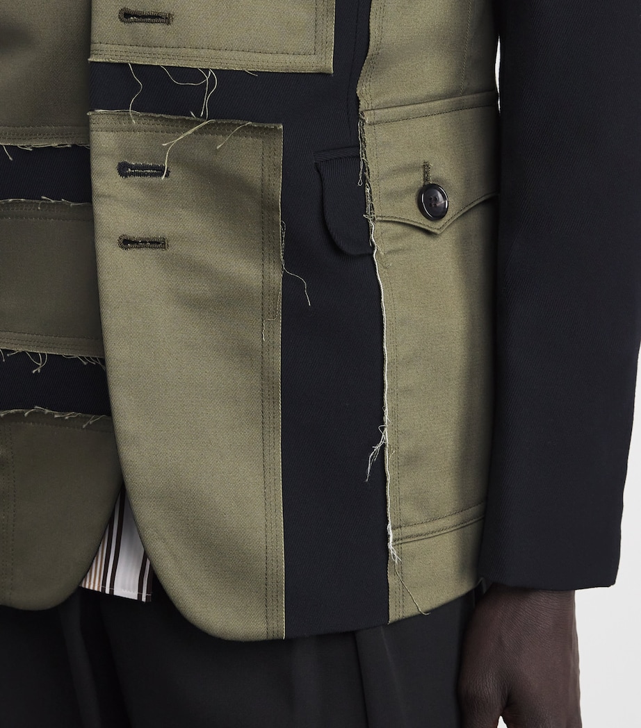 Wool Patchwork Blazer BLACK X KHAKI Image 6