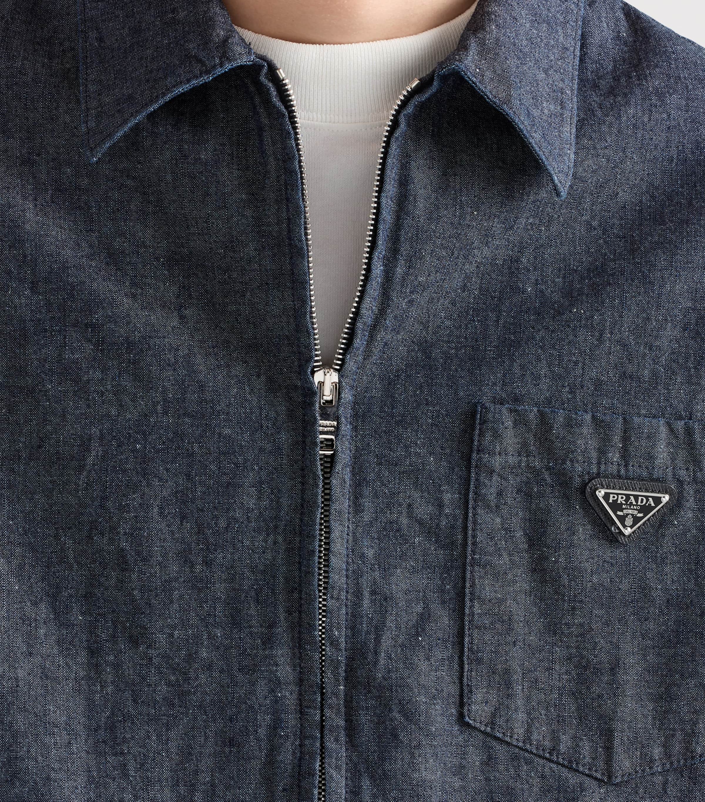 Prada Mens Cotton Chambray Zipped Shirt Blue Image 6