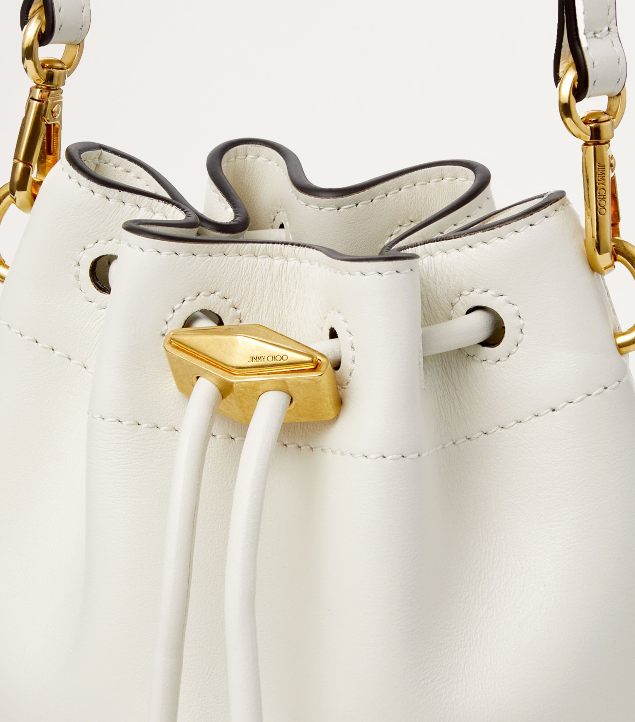 Mini Leather Cinch Bucket Bag LATTE/GOLD Image 6