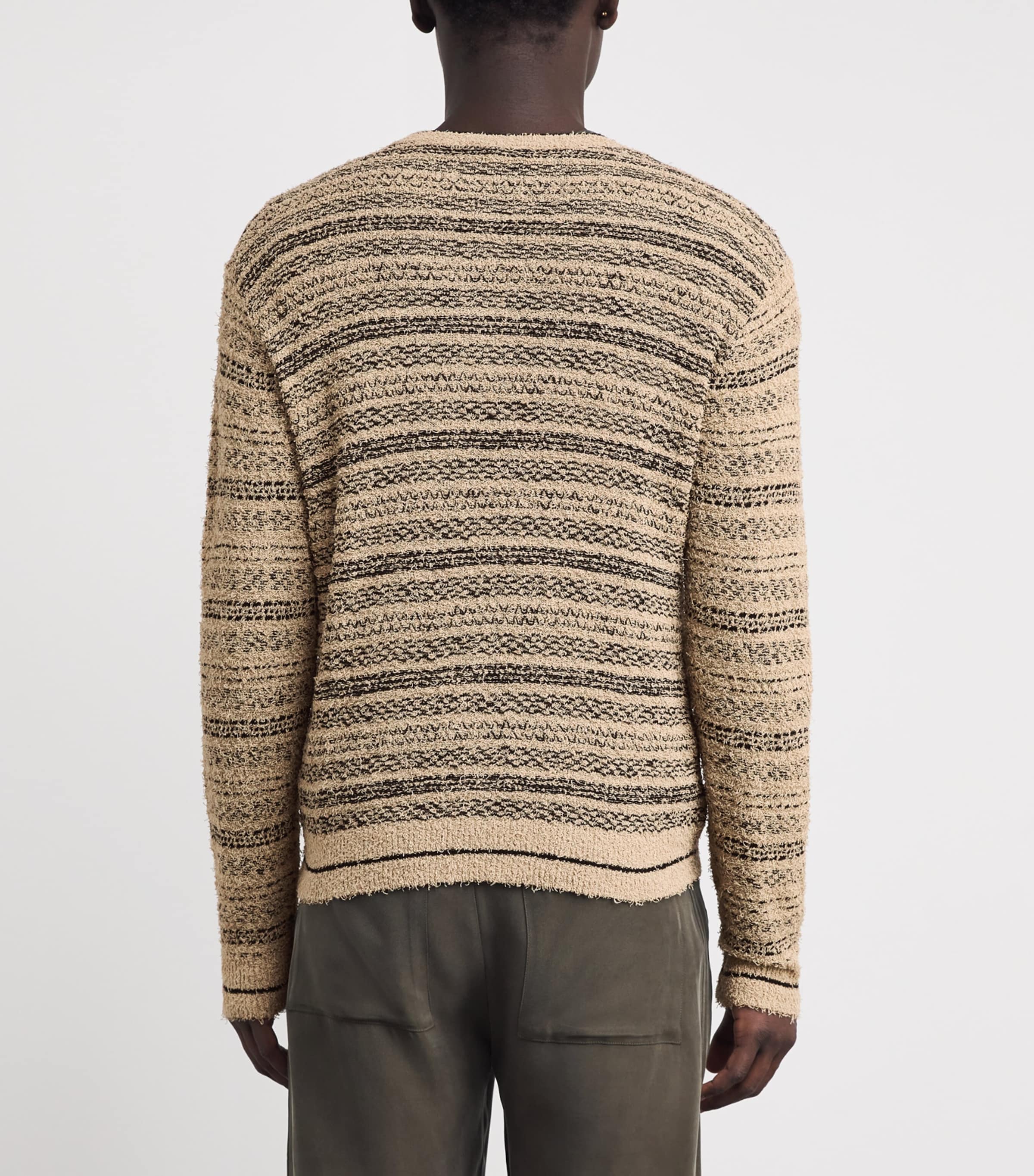 Cotton-Blend Stripe Frayed Sweater F1007 Image 4