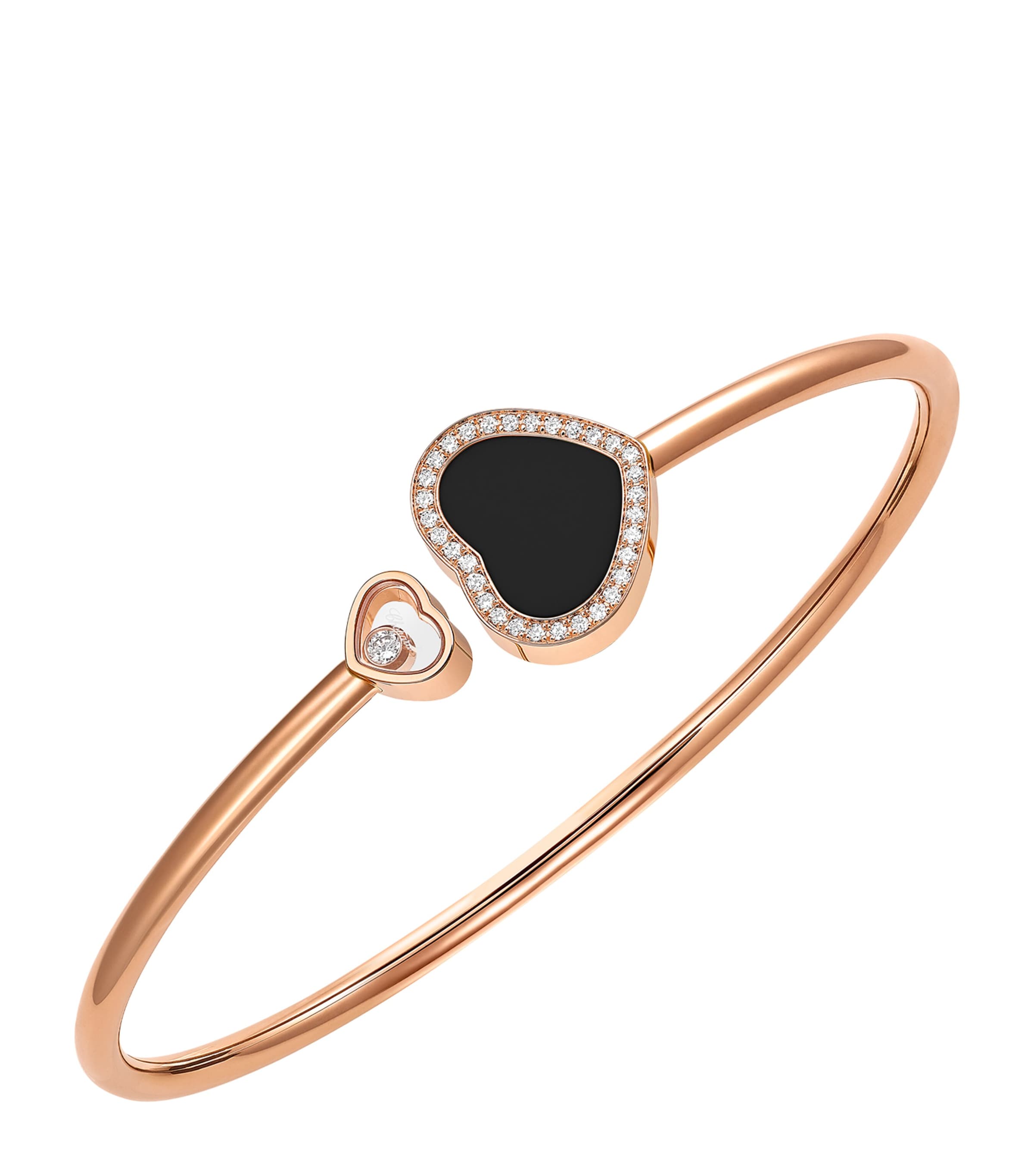 Chopard Rose Gold, Diamond And Onyx Happy Hearts Bracelet In Rose Gold