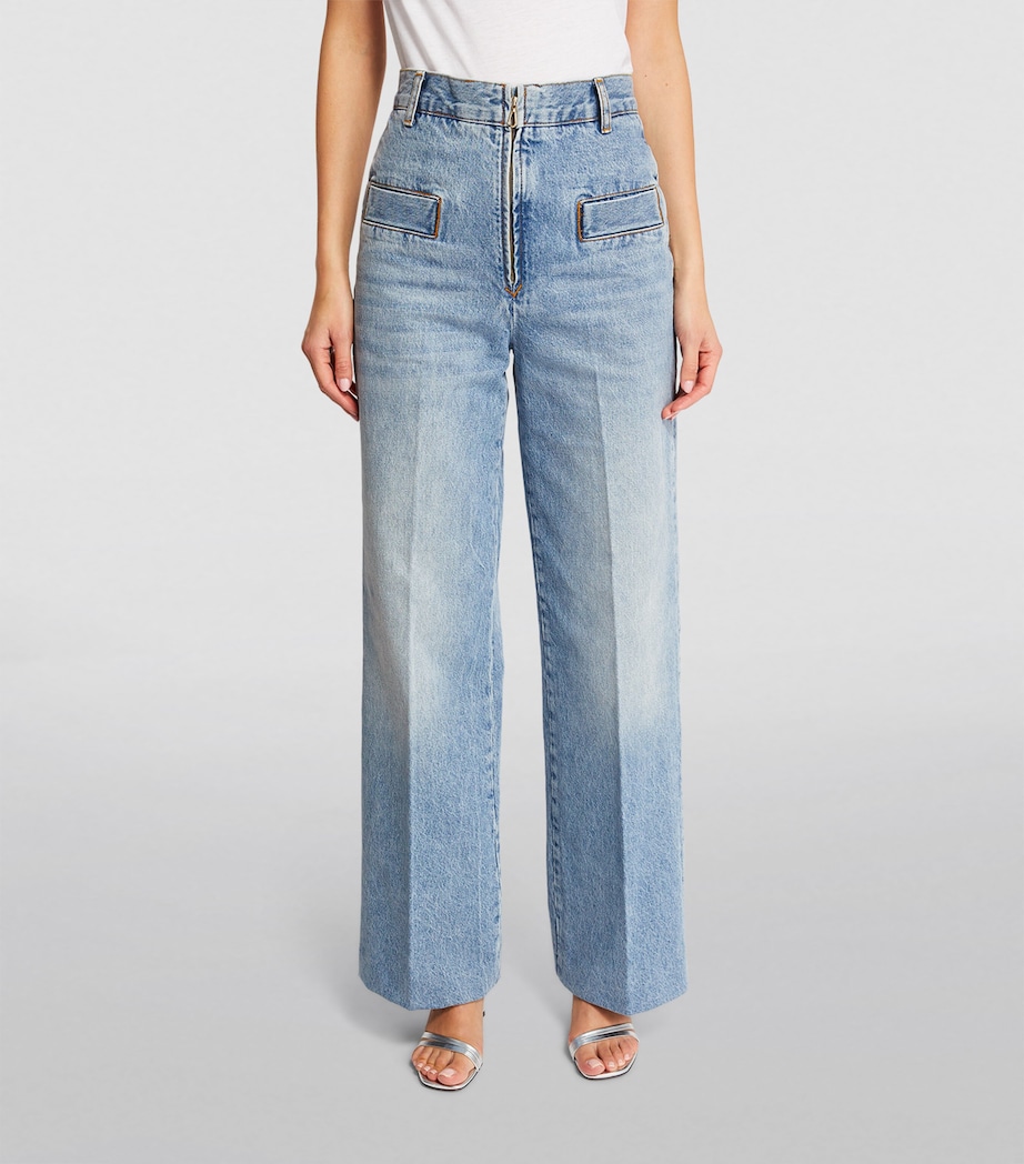 Sandro Paris Womens Zip Wide-Leg High-Rise Jeans Blue Jean Image 3