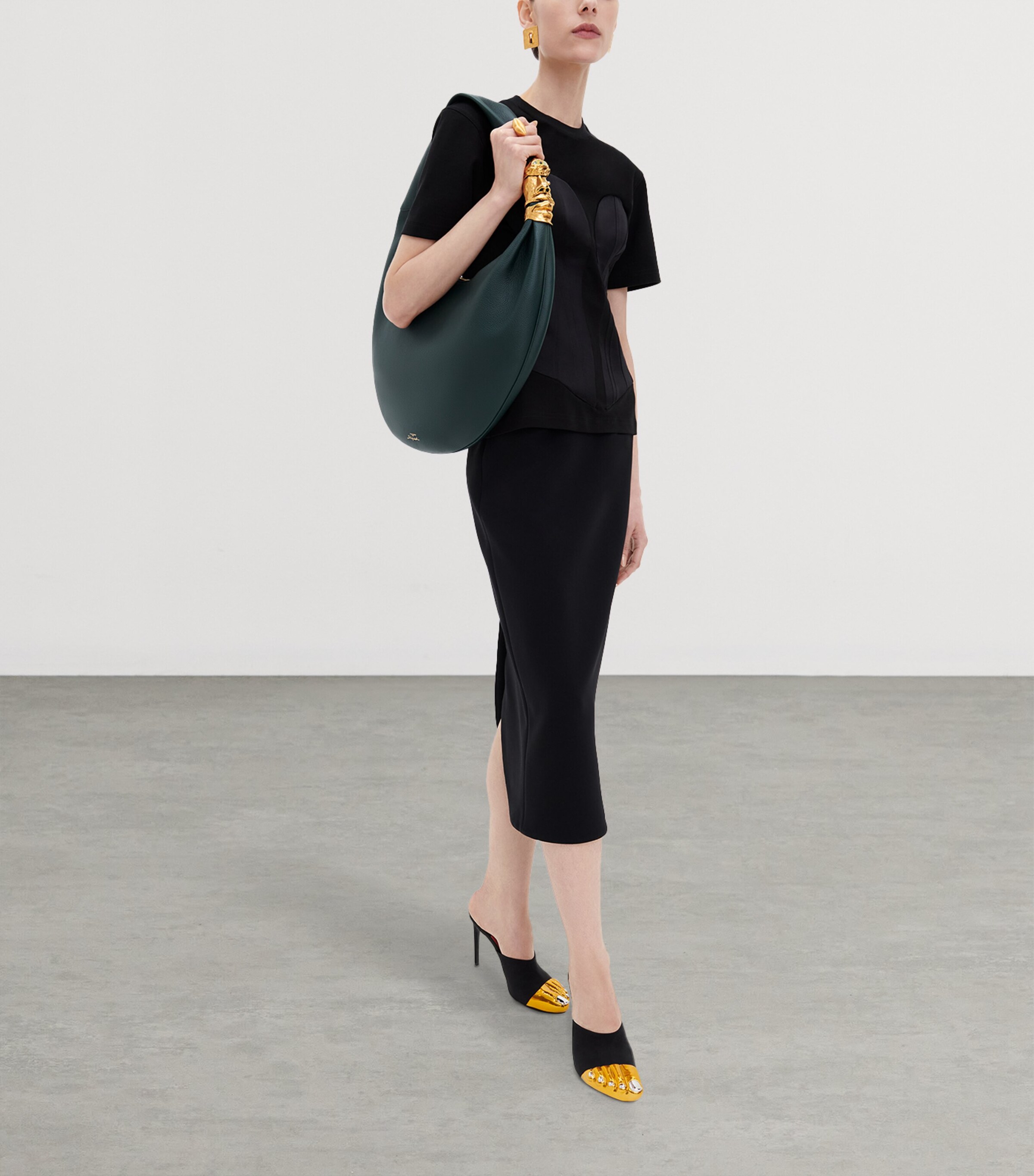 Schiaparelli Large Leather Soufflé Shoulder Bag Dark Green Image 2
