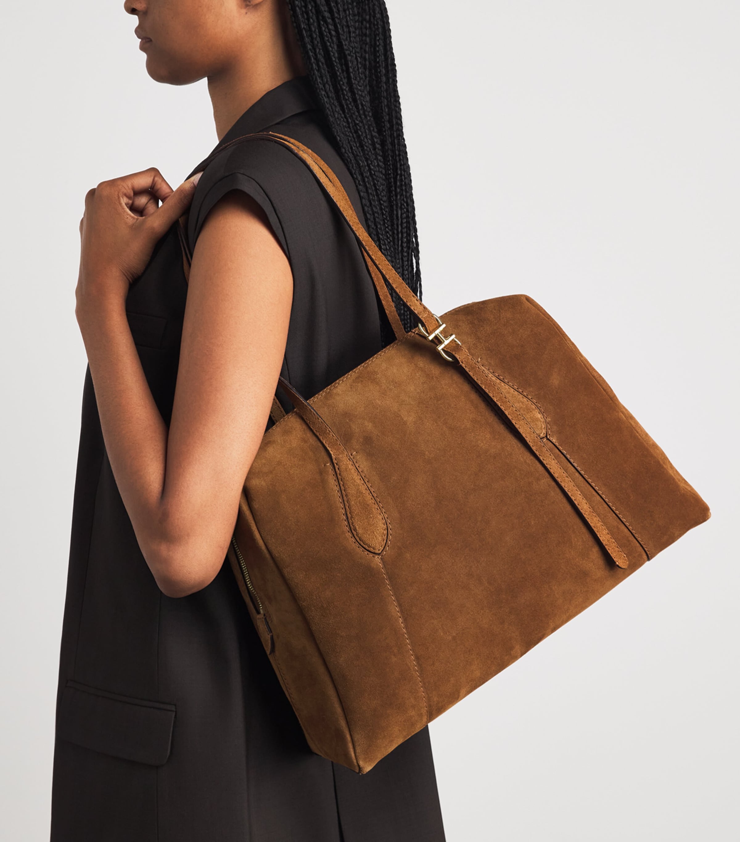 Harrods Medium Suede Wren Shoulder Bag Brown Image 2