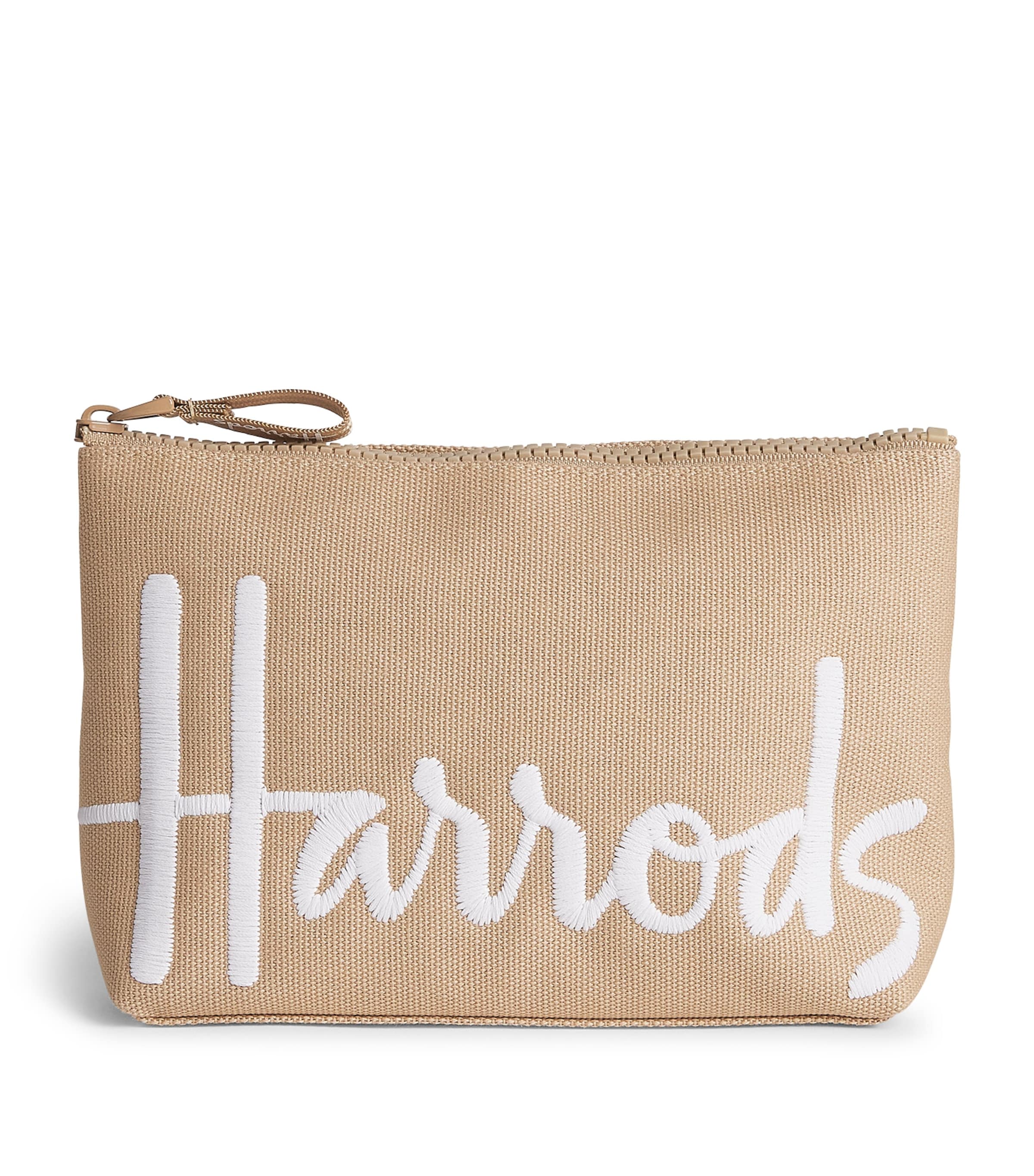 Harrods Medium Cotton Logo Cosmetic Bag Neutral Image 1
