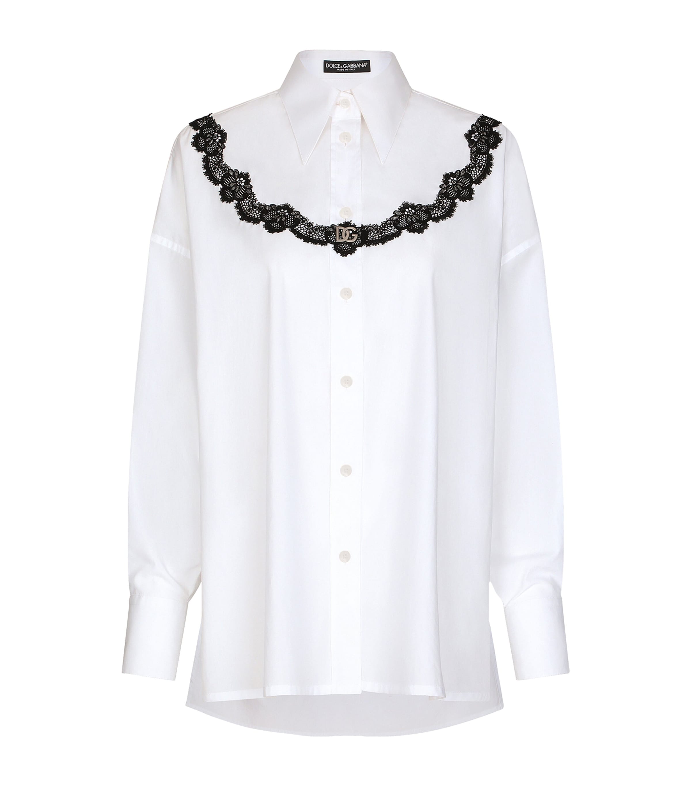 Dolce & Gabbana Dolce&gabbana Oversize Lace Yoke High-low Cotton Blend Button-up Shirt