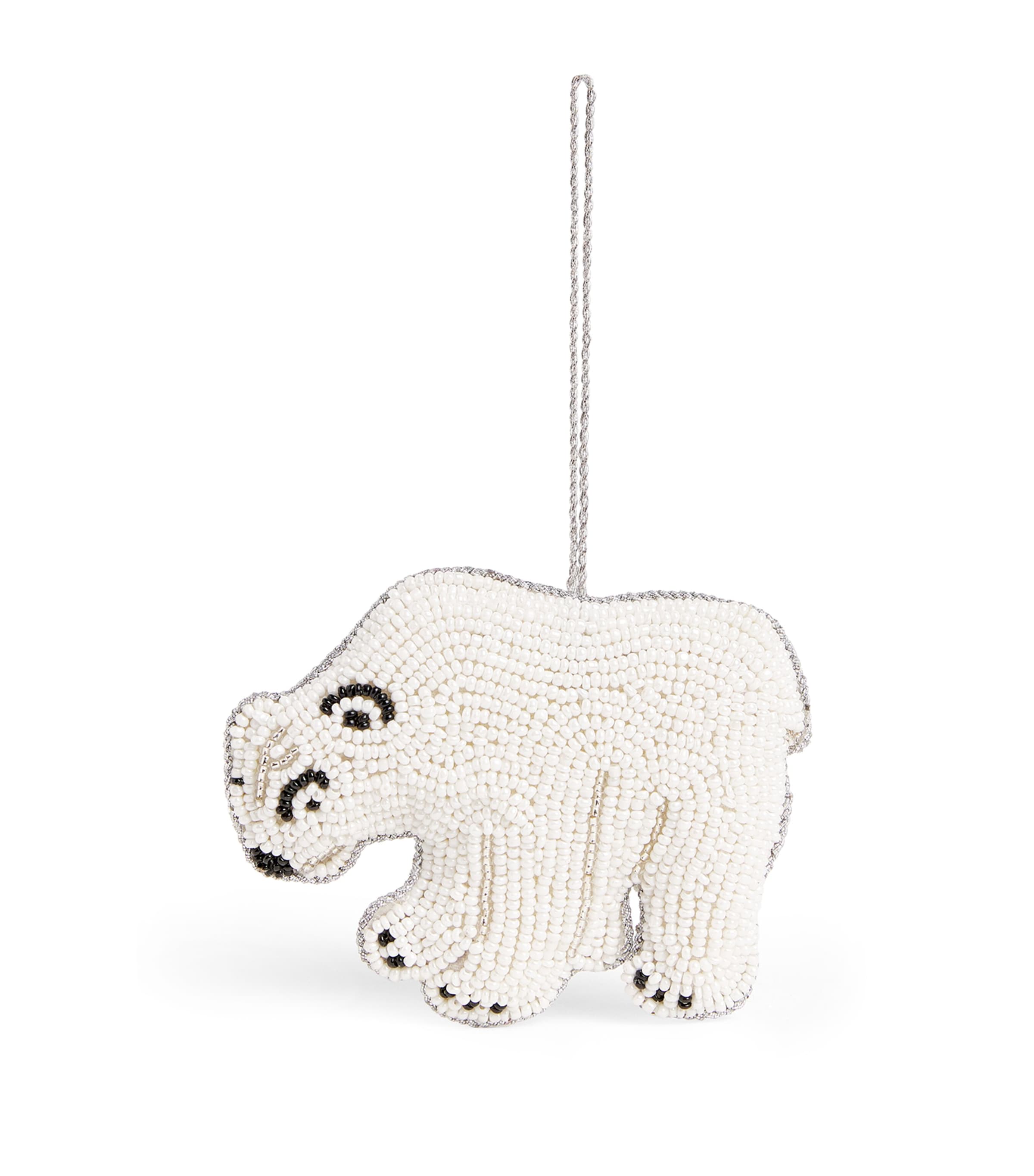 Sudha Pennathur Beaded Polar Bear Christmas Ornament In White