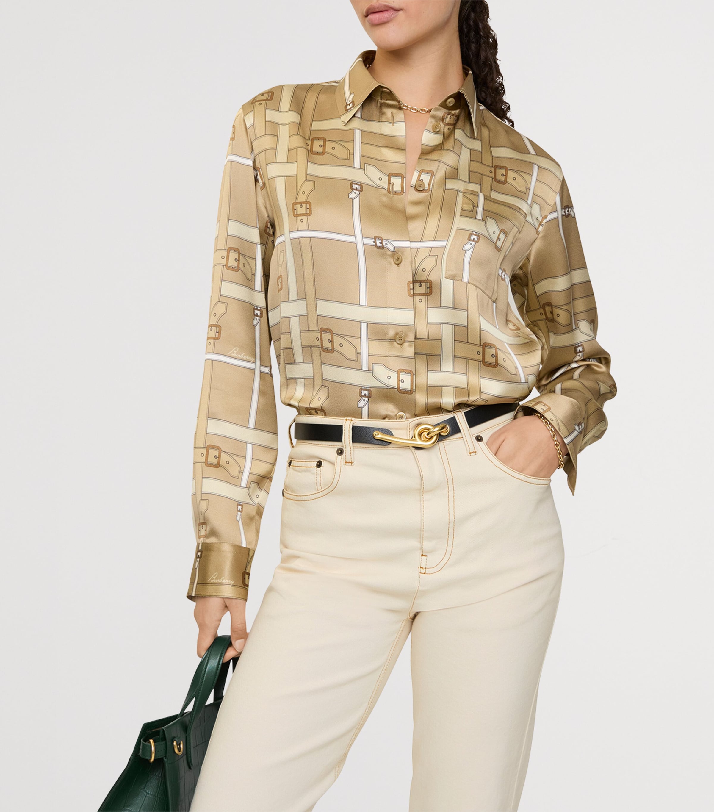 Satin Belt Check Shirt FINCH BEIGE Image 2